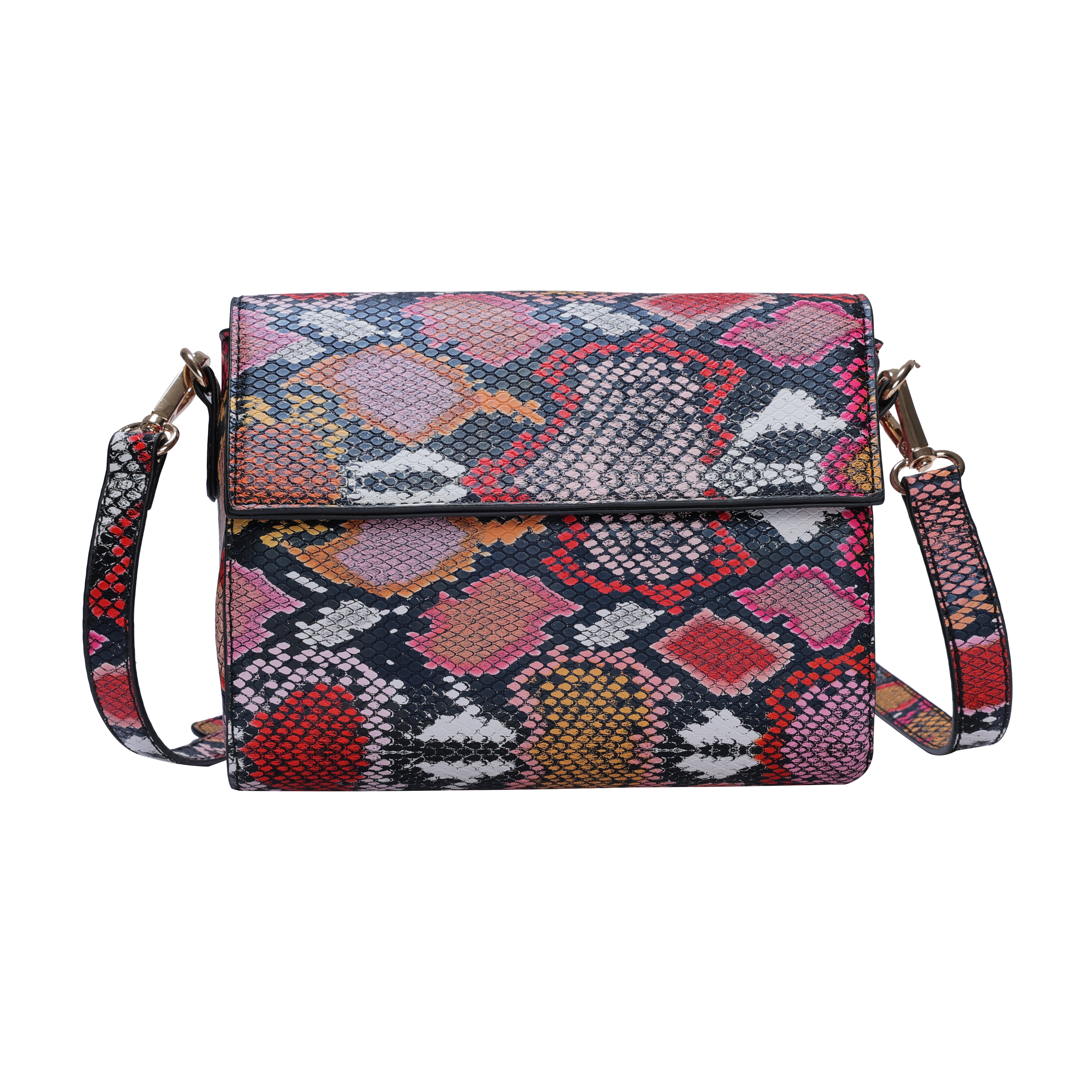 Mini Clutch with Crossbody Strap in Multicolour (Red)