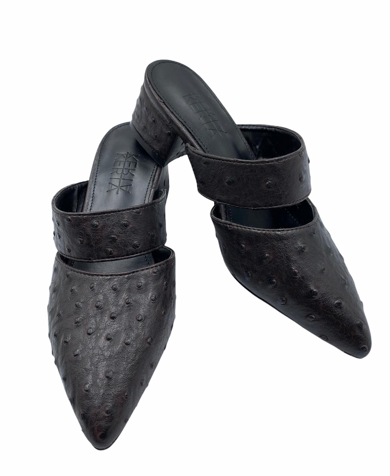 Dark Brown Ostrich Slip-Ons double