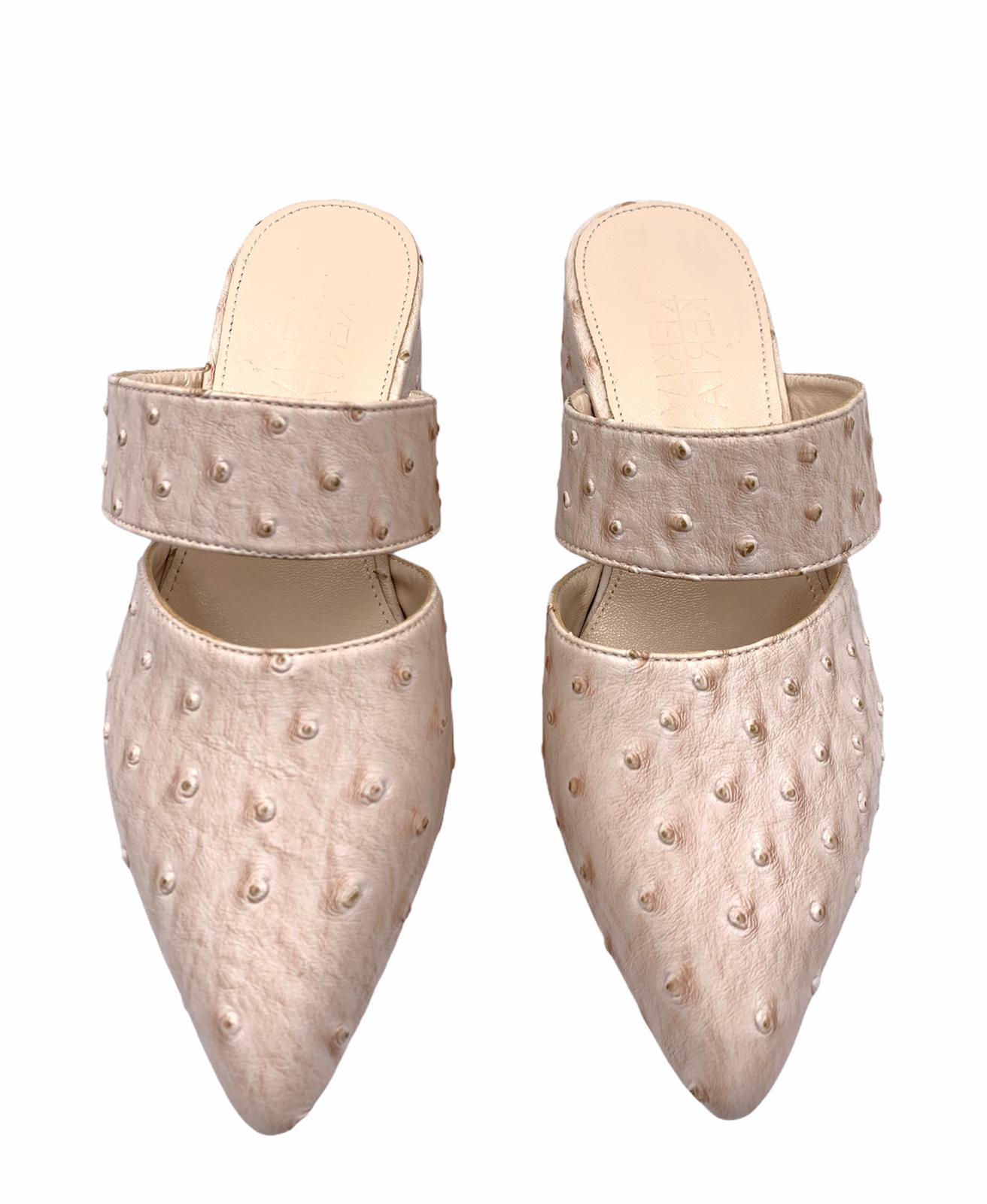 Cream Ostrich Slip-Ons double