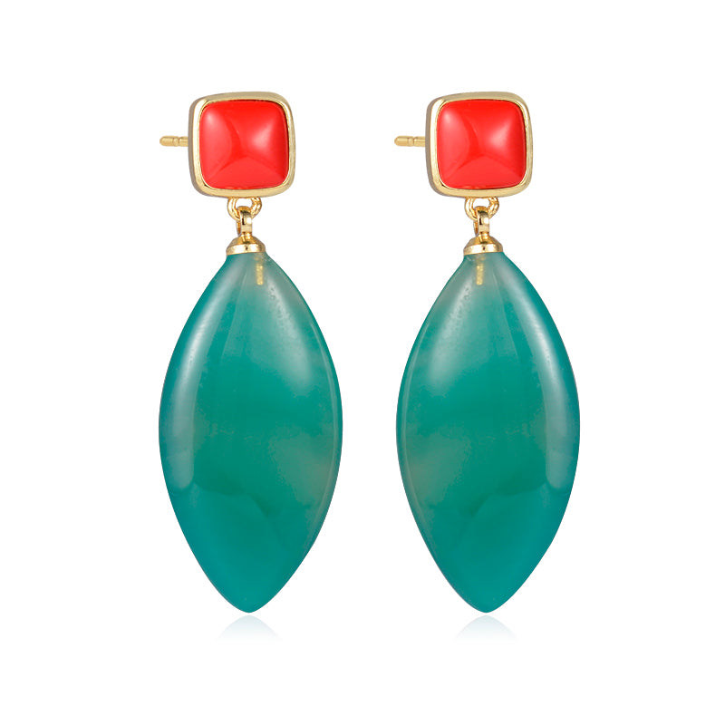 أقراط أحجار كريمة - أونكس أخضر