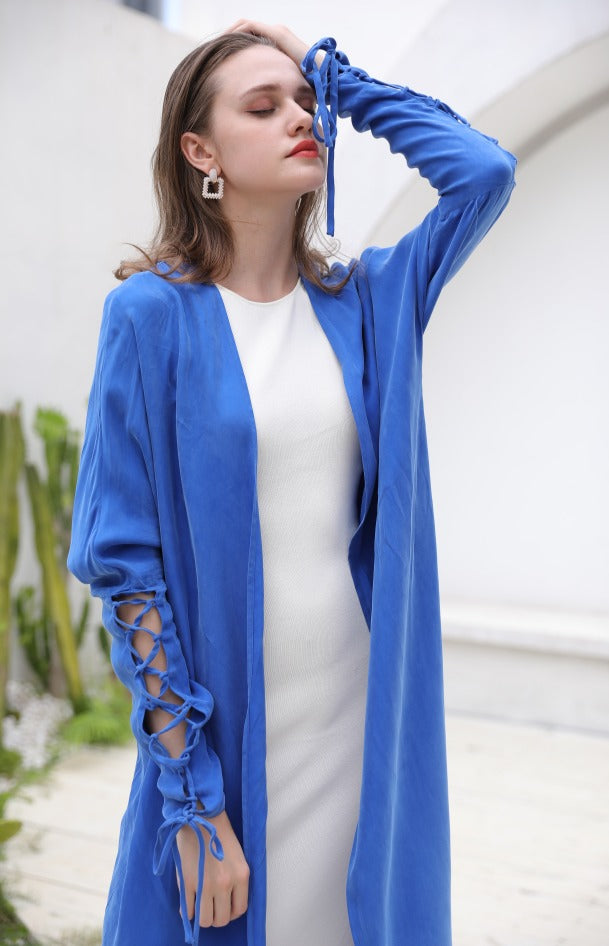 Blue Lace Sleeve Abaya