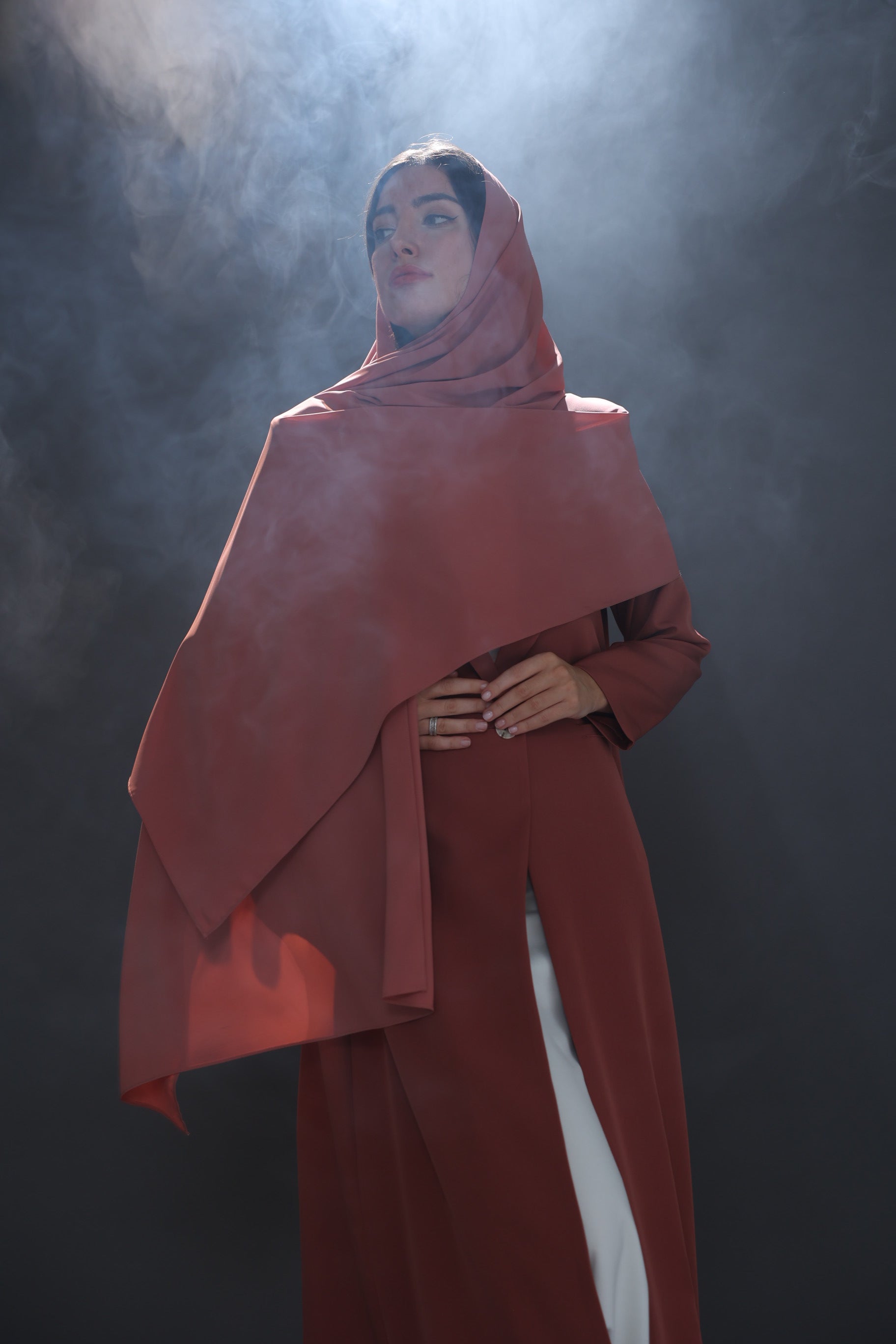 Peach Single Button Suit Abaya with Shoulder Pad
