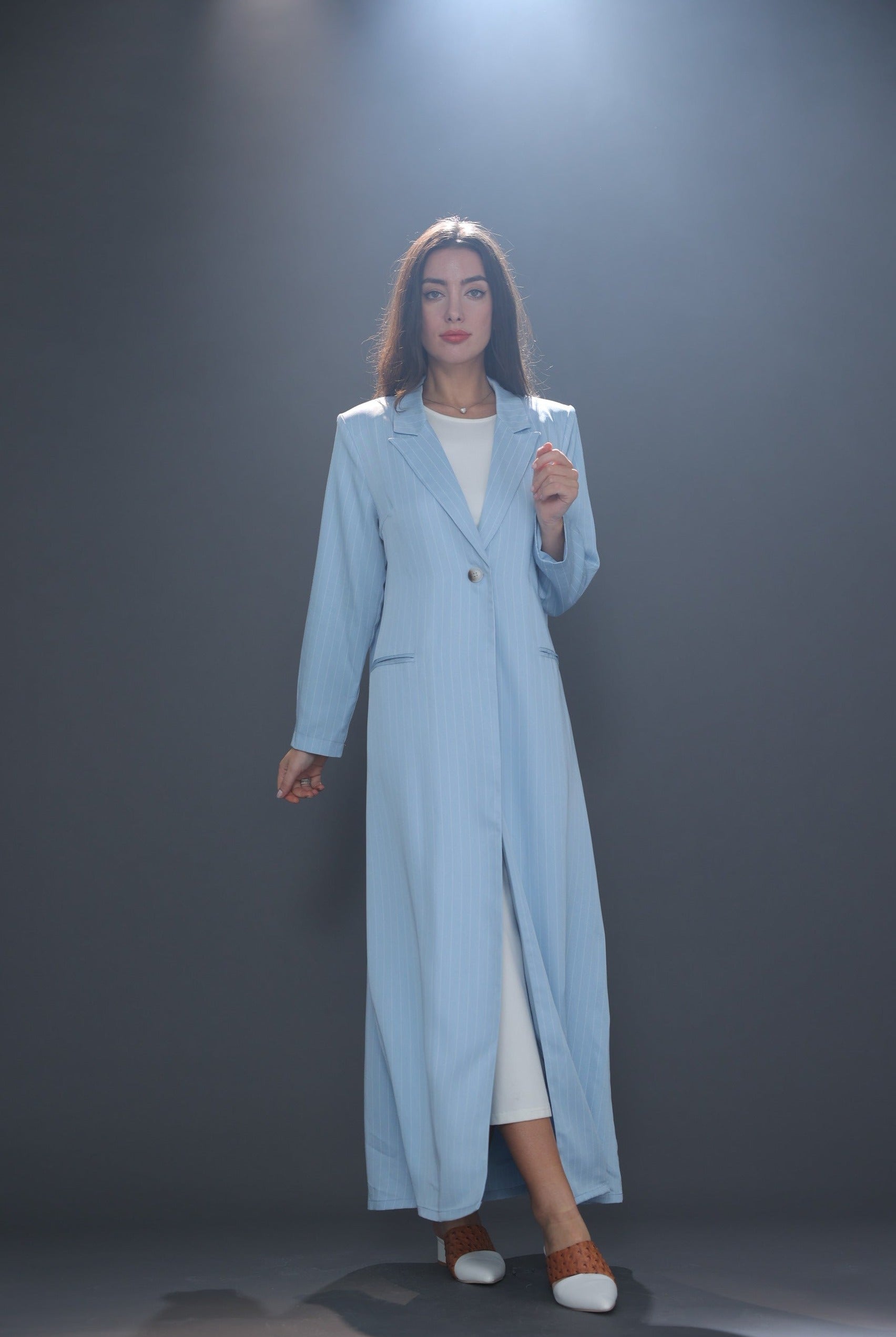 Artic Blue Striped Suit Abaya