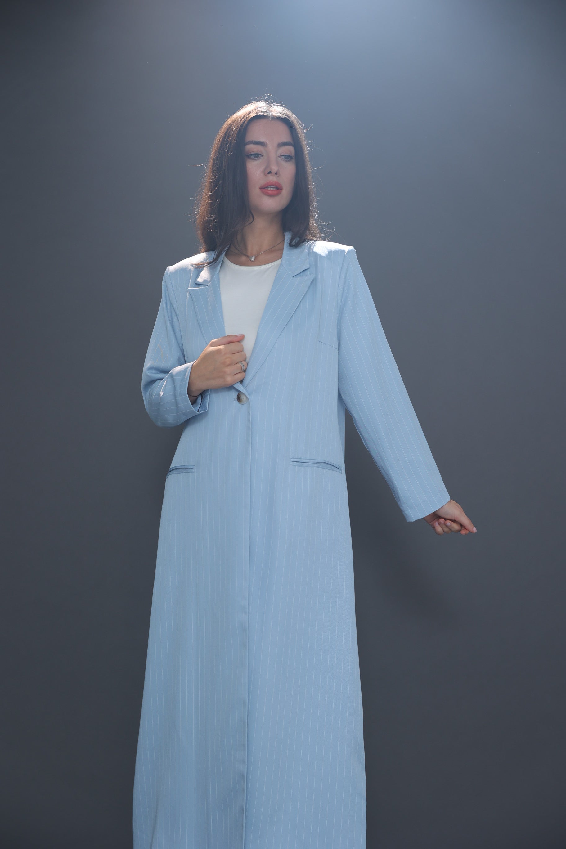 Artic Blue Striped Suit Abaya