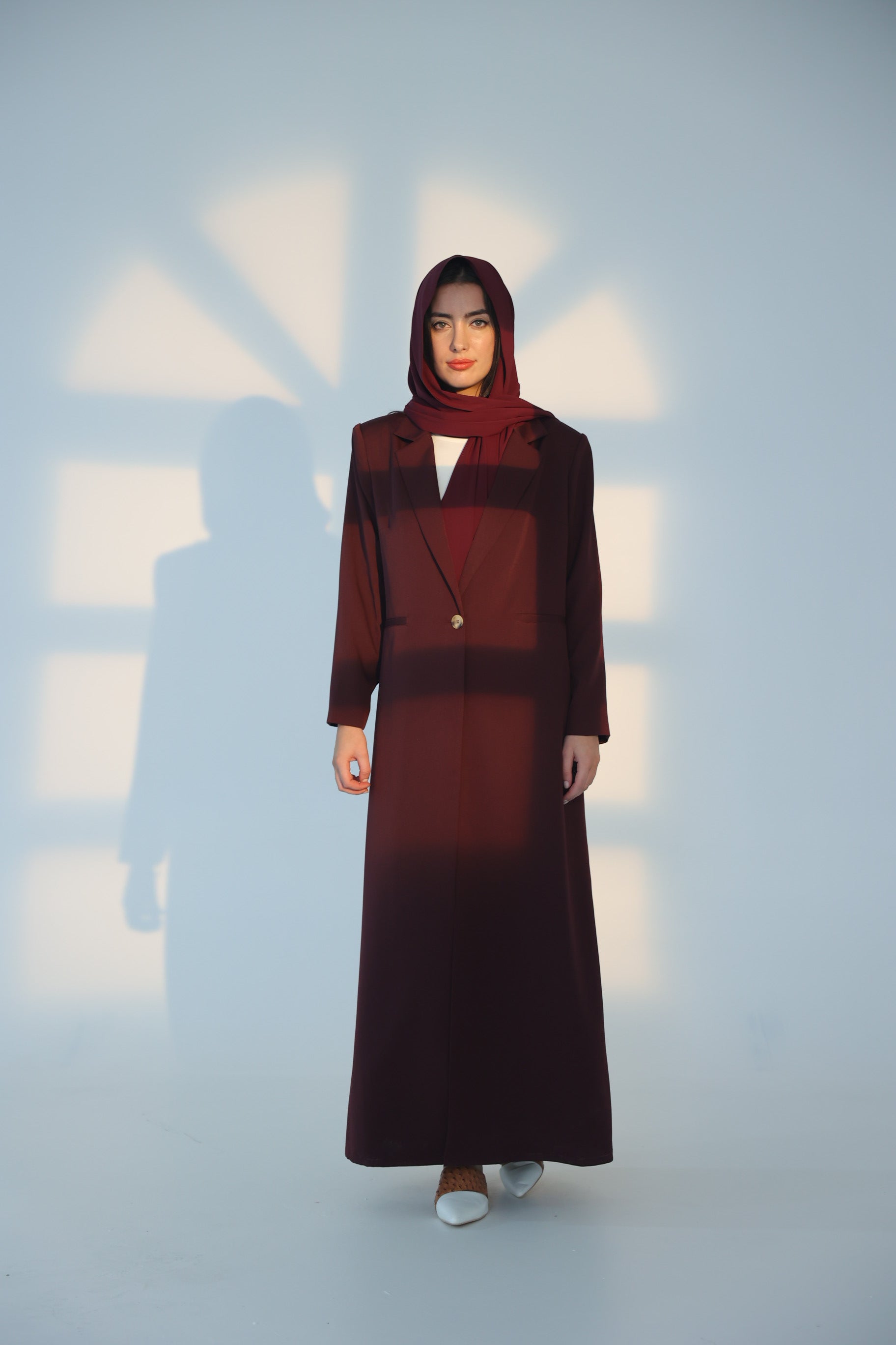 Dark Brown Single Button Suit Abaya with Shoulder Pad
