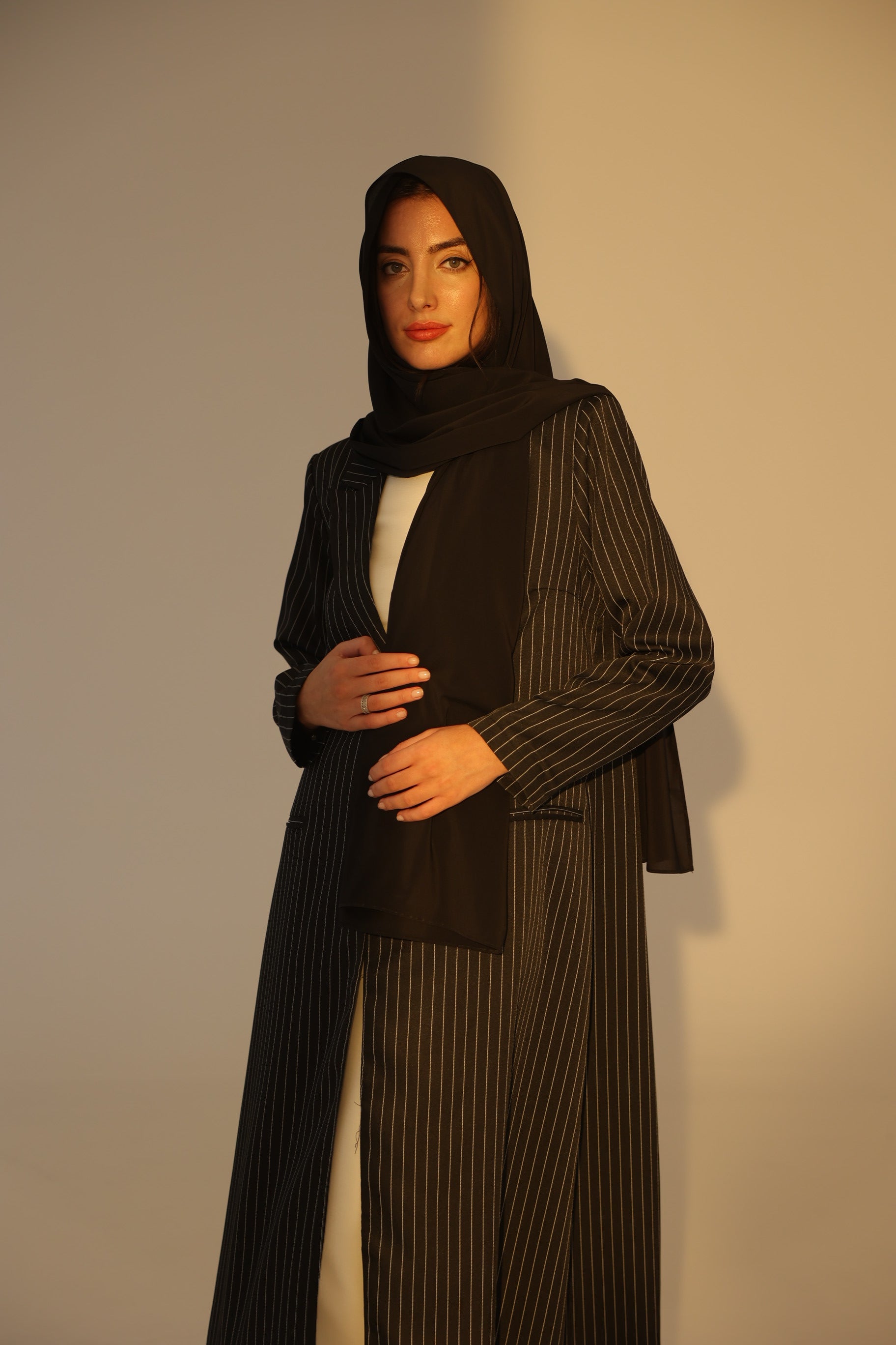 Black Striped Suit Abaya