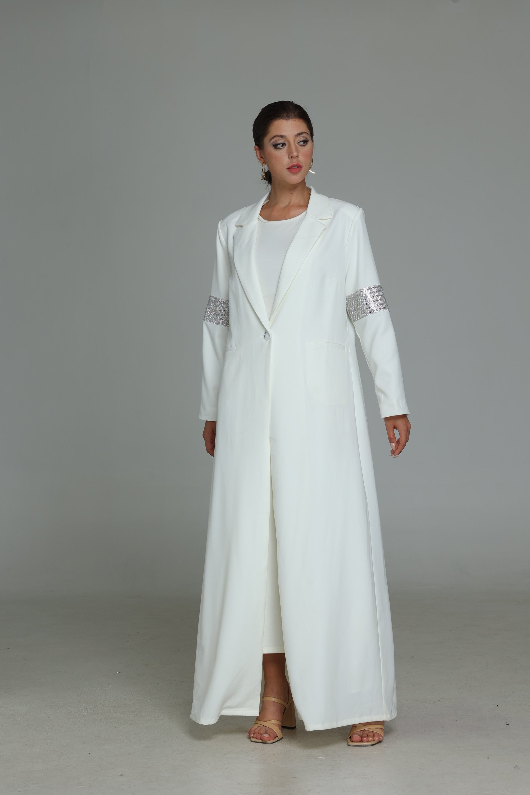 White Abaya with Diamond Arm Detail