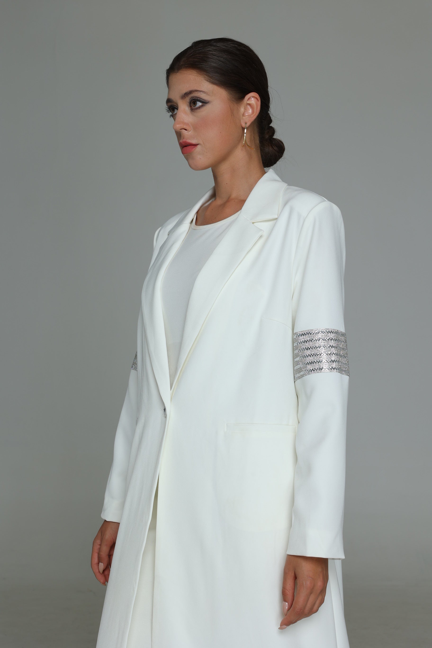White Abaya with Diamond Arm Detail