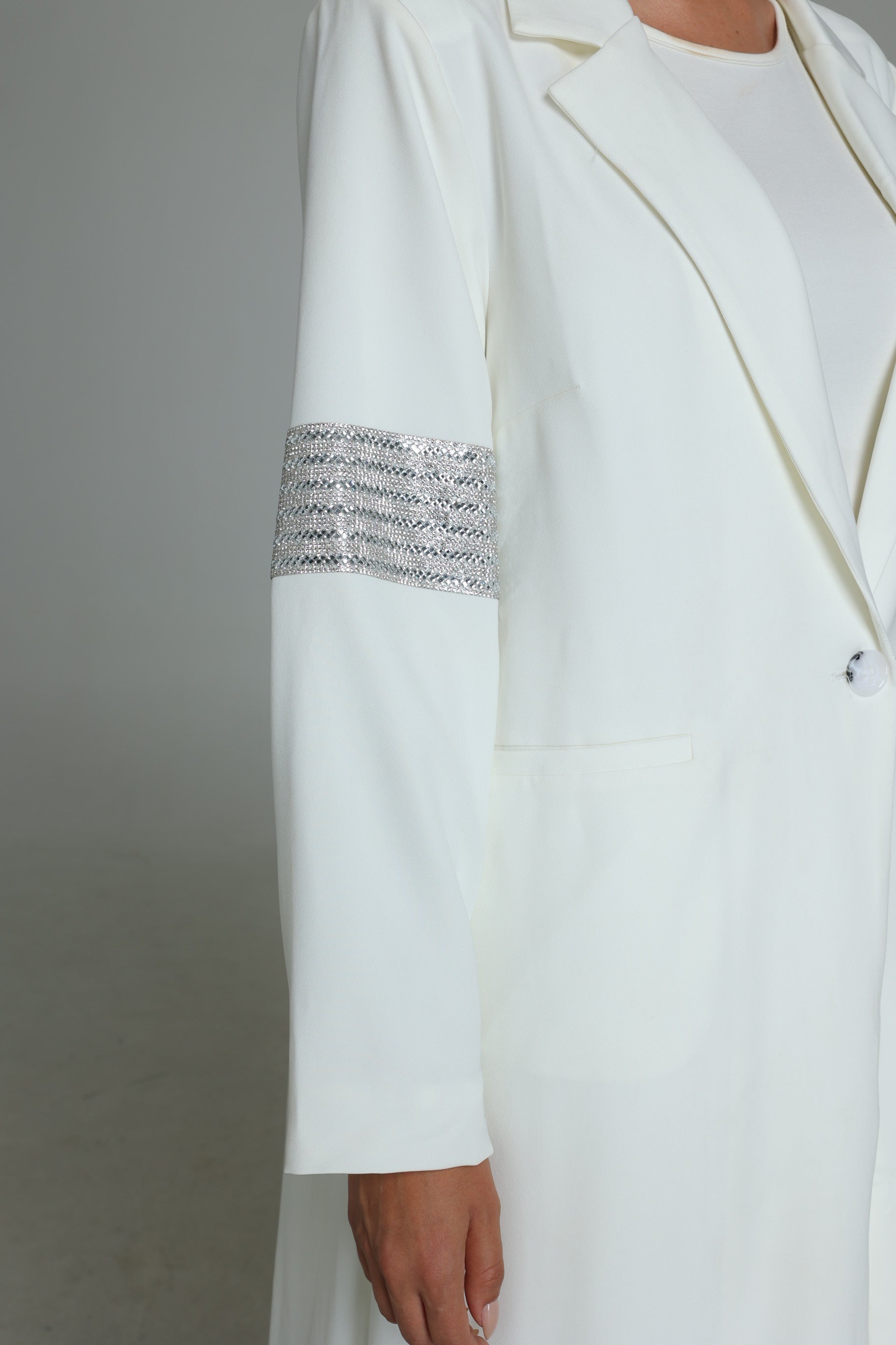 White Abaya with Diamond Arm Detail