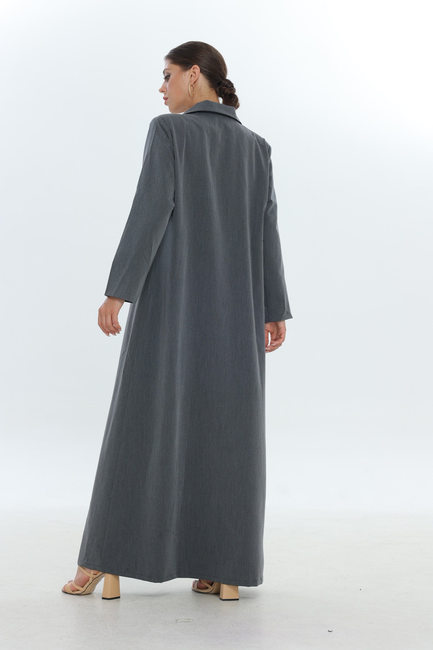 Dark Grey Single Button Suit Abaya with Fine Lines