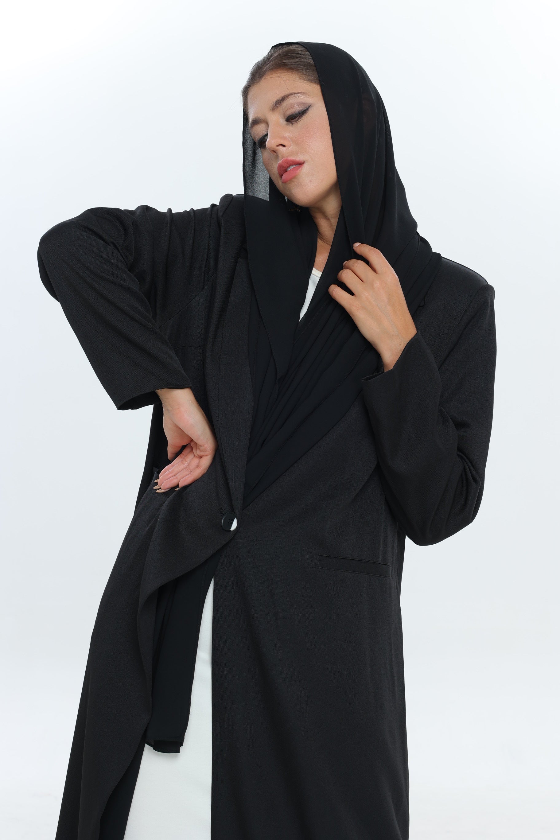 Black Single Button Suit Abaya