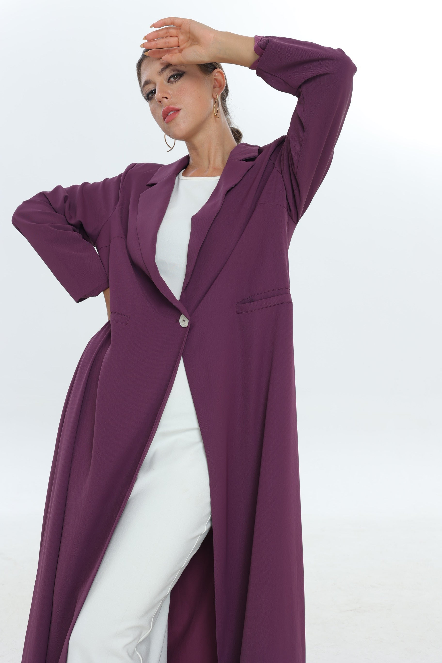 Purple Single Button Suit Abaya