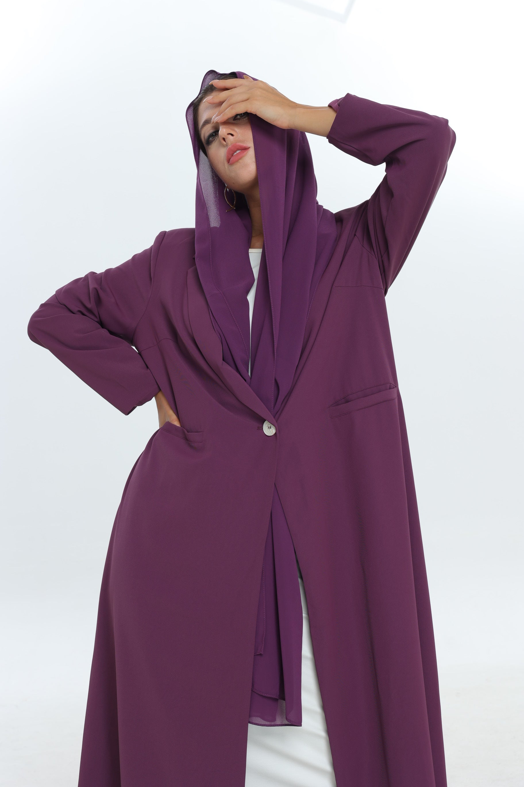 Purple Single Button Suit Abaya