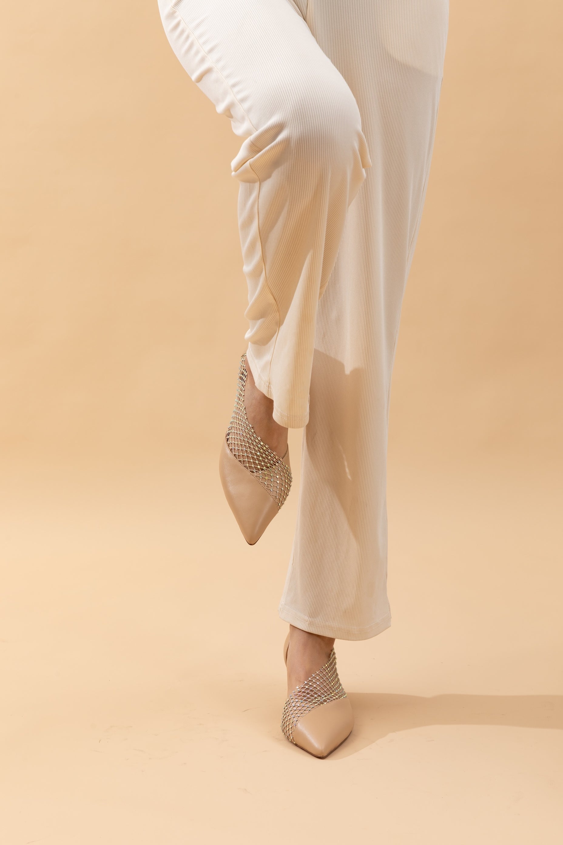 Sparkling Beige Netted Heels