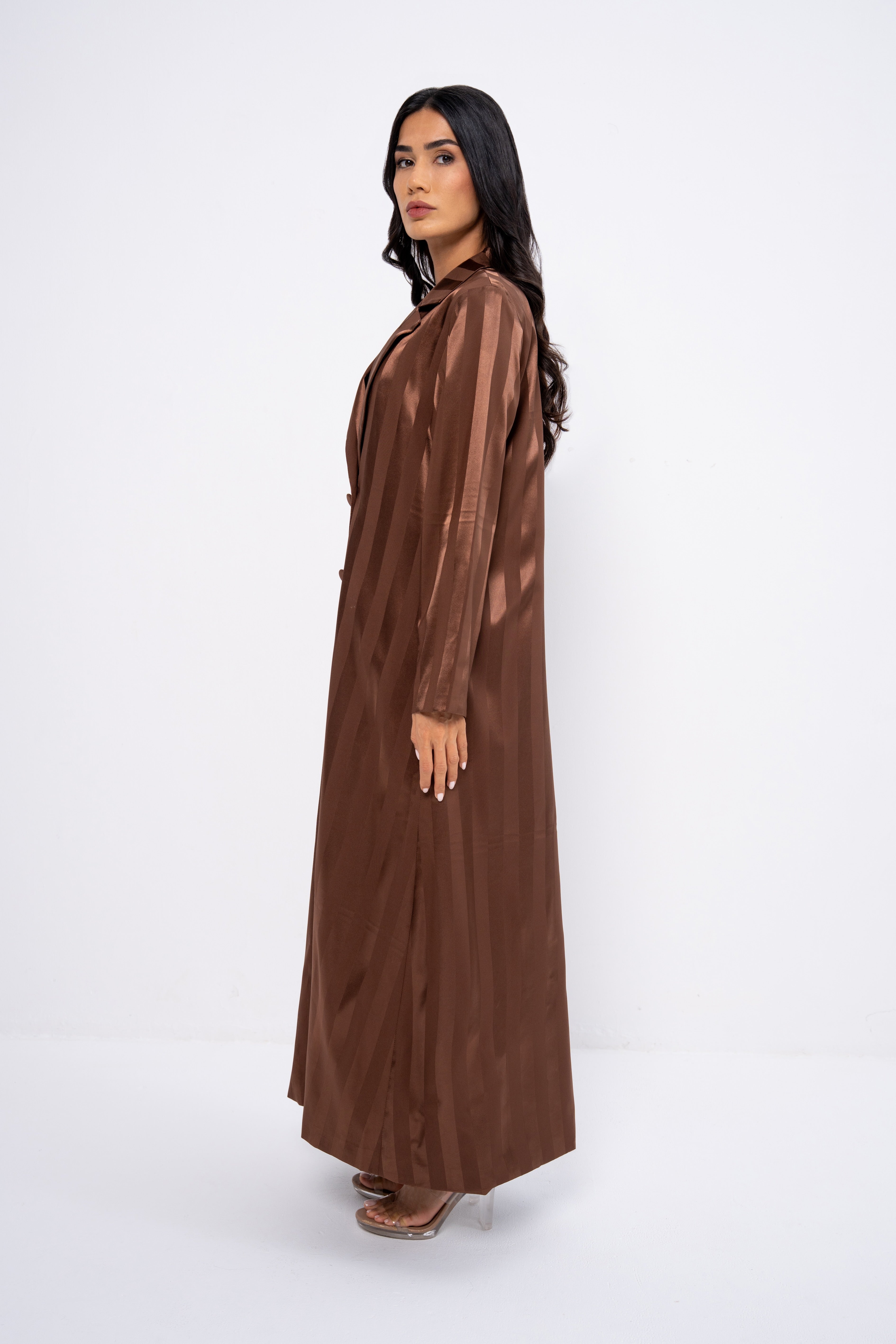Silk Striped Abaya in Brown
