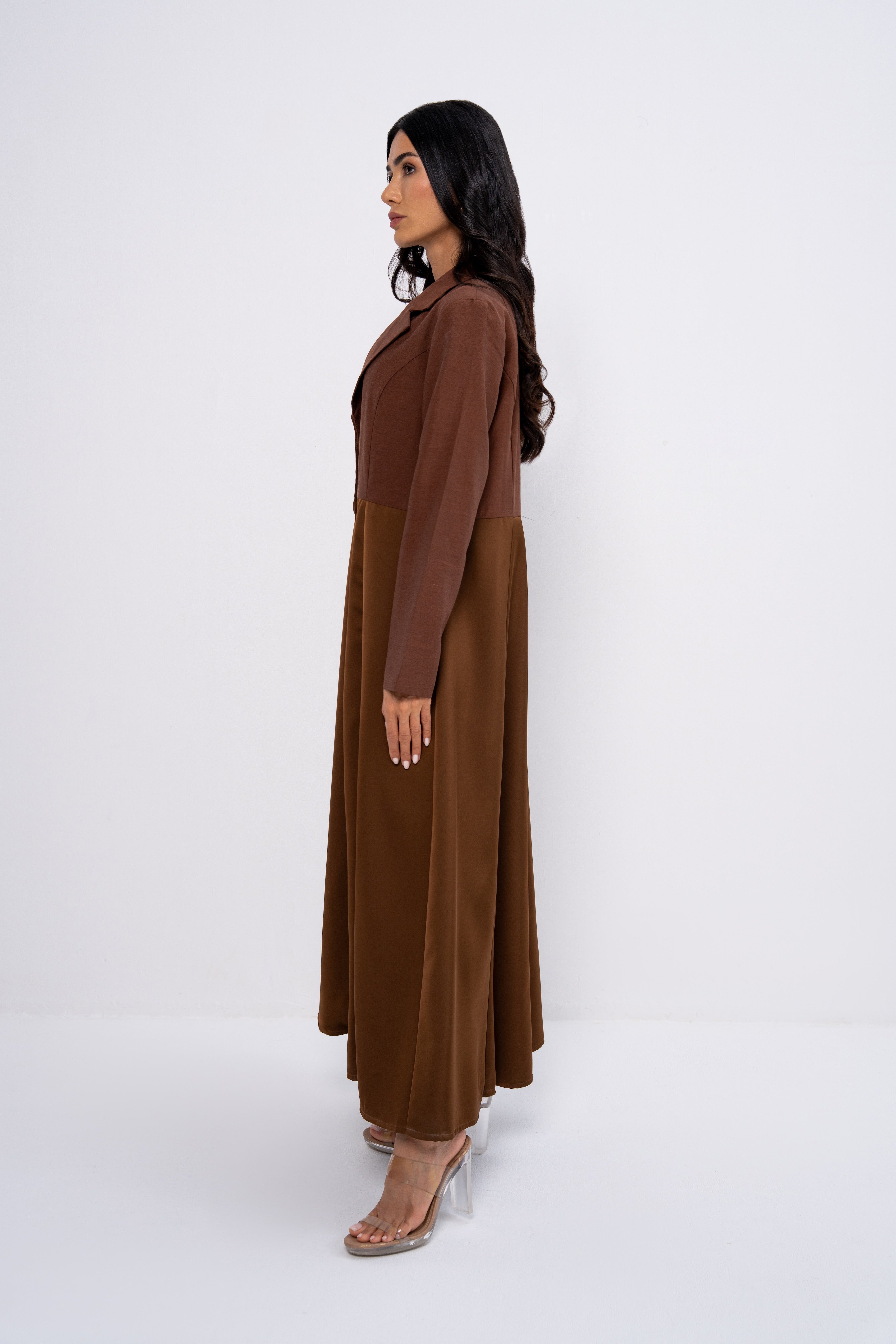 Multi-Fabric Abaya in Brown