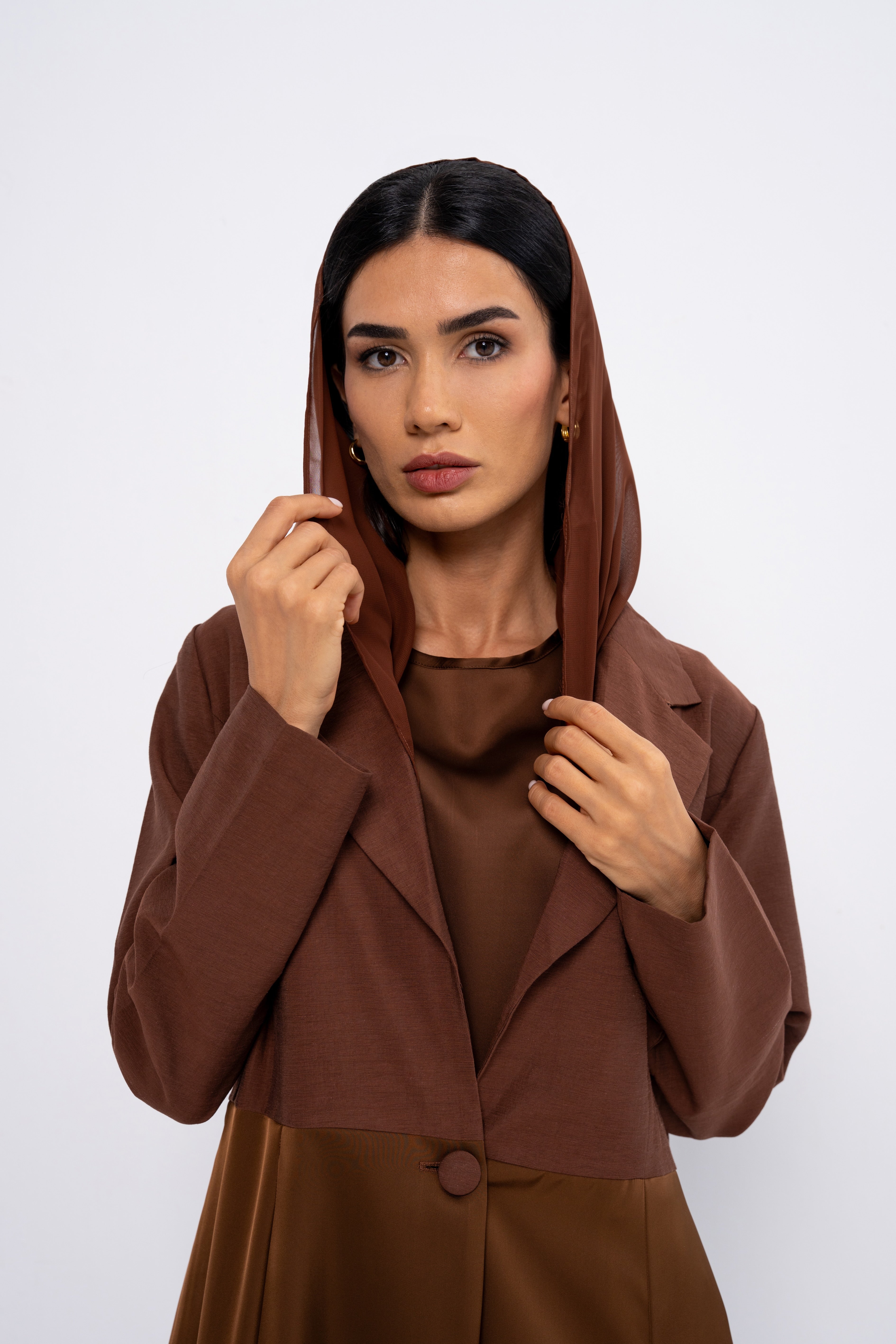 Multi-Fabric Abaya in Brown