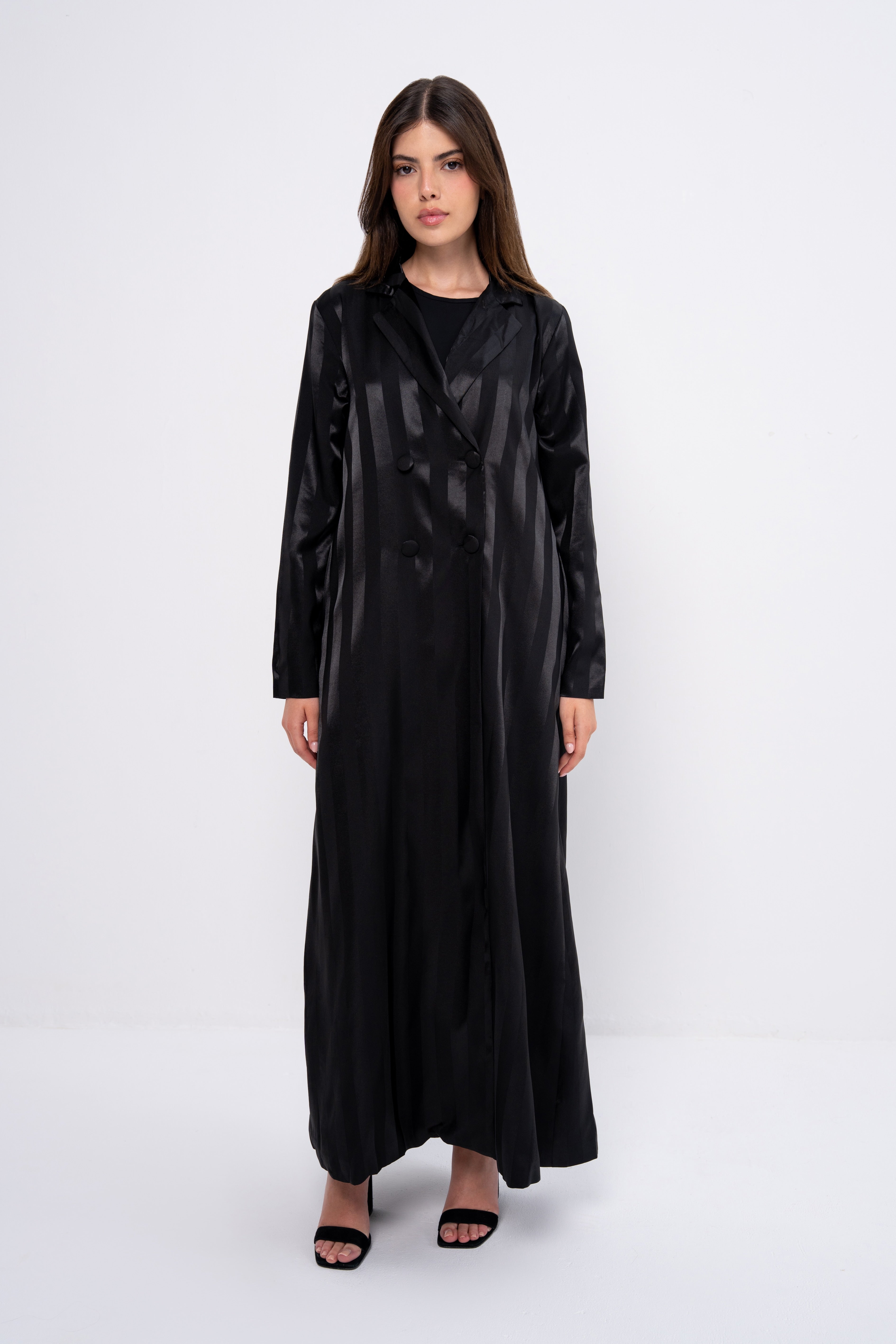Silk Striped Abaya in Black