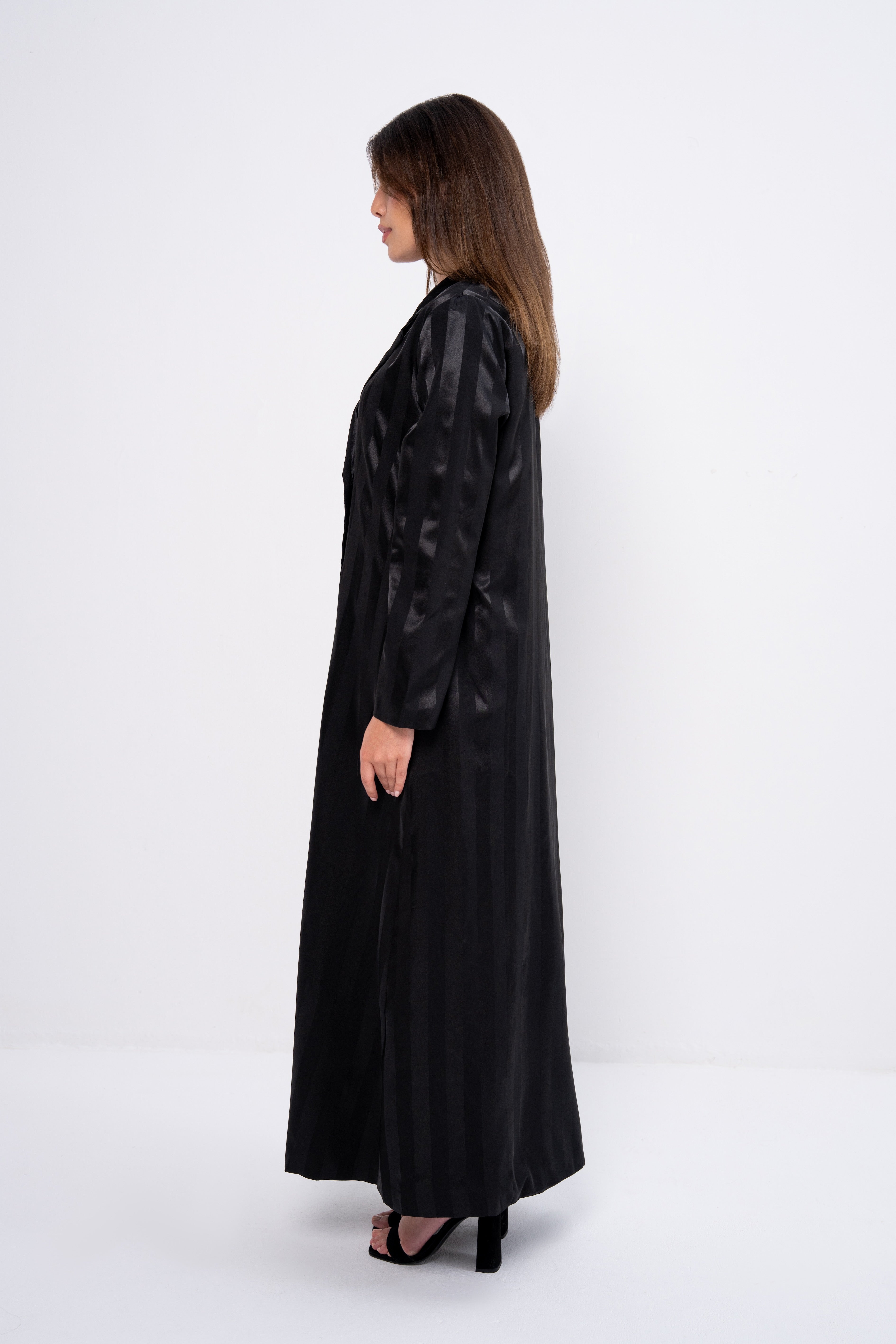 Silk Striped Abaya in Black