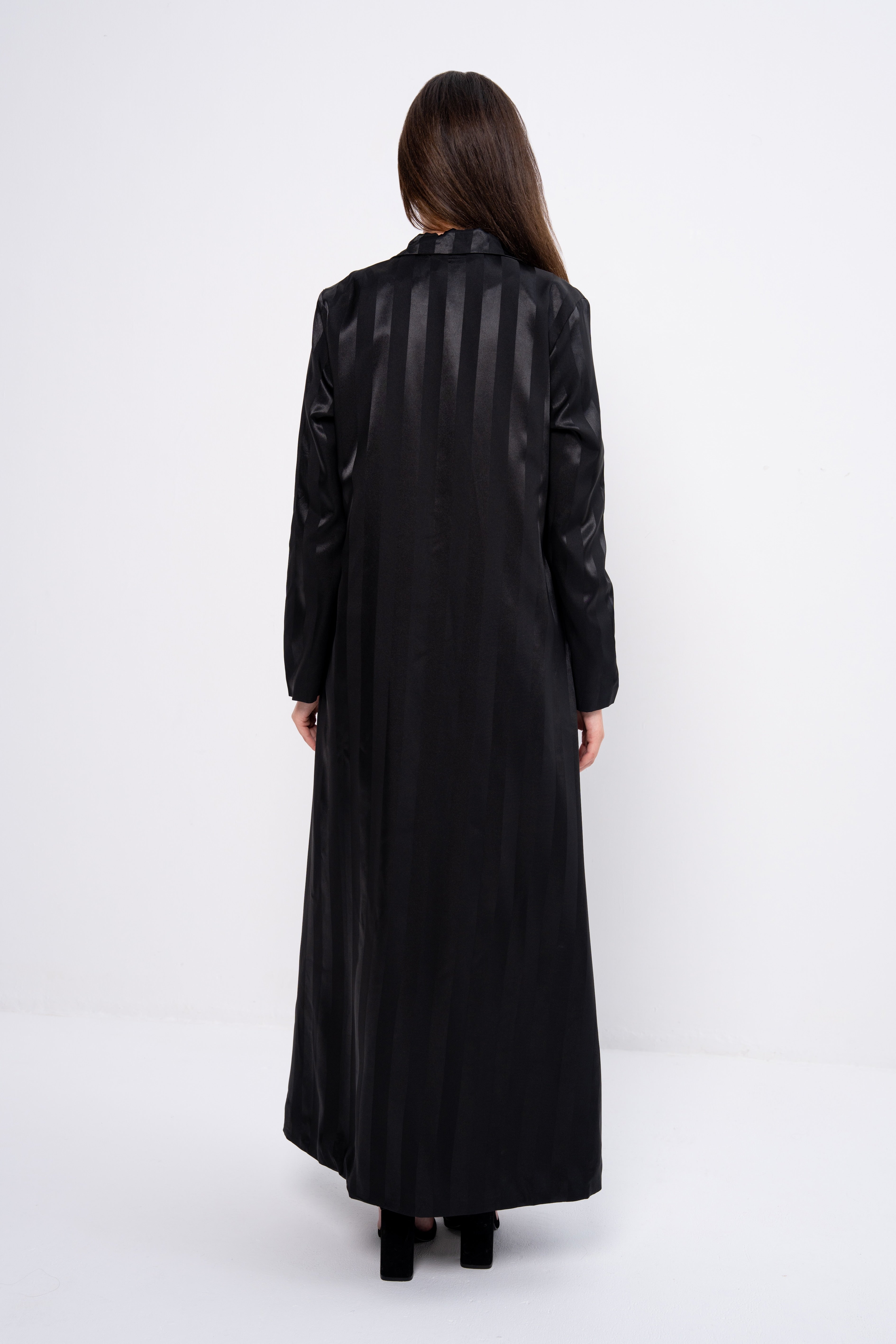 Silk Striped Abaya in Black