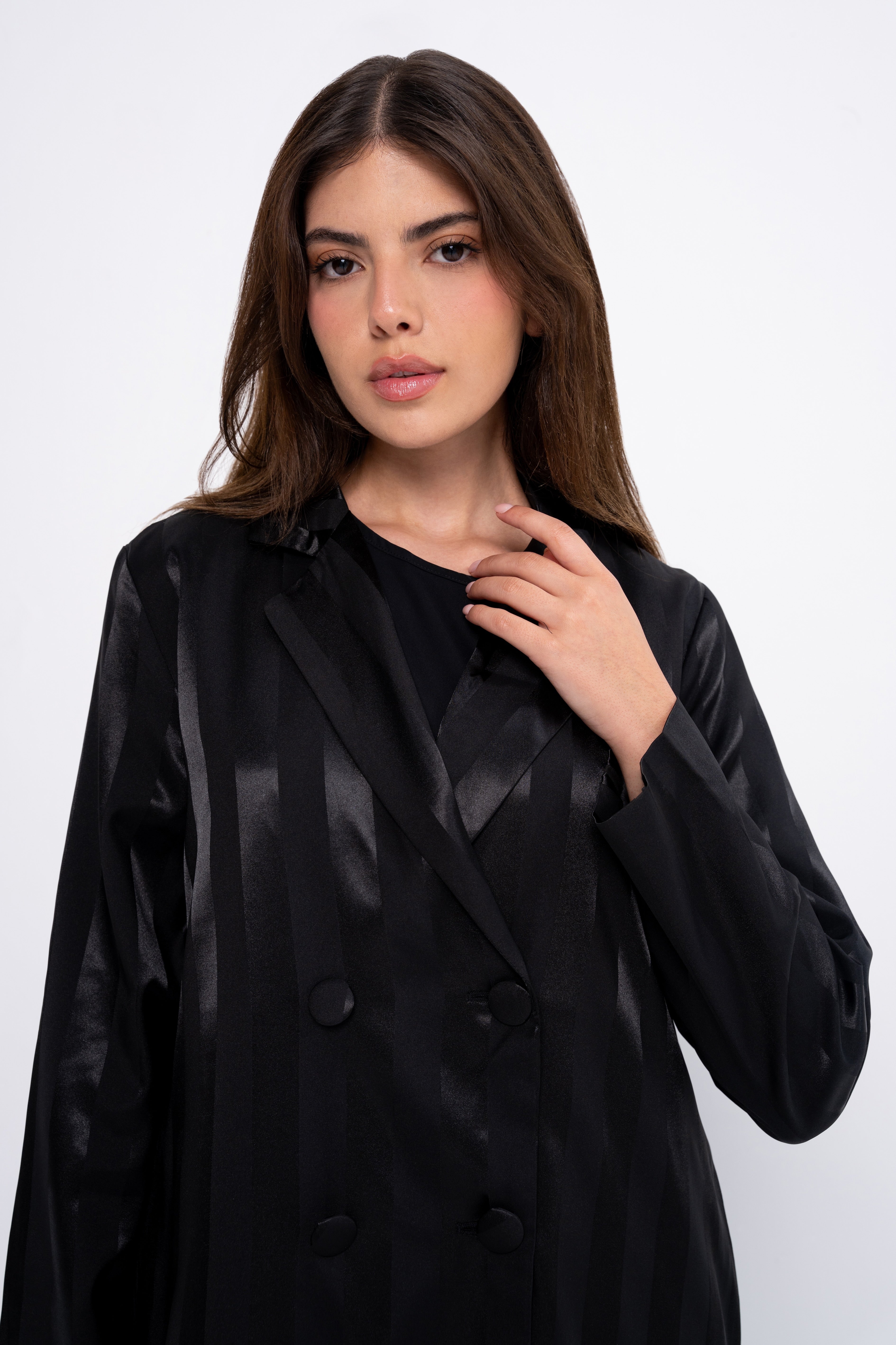 Silk Striped Abaya in Black
