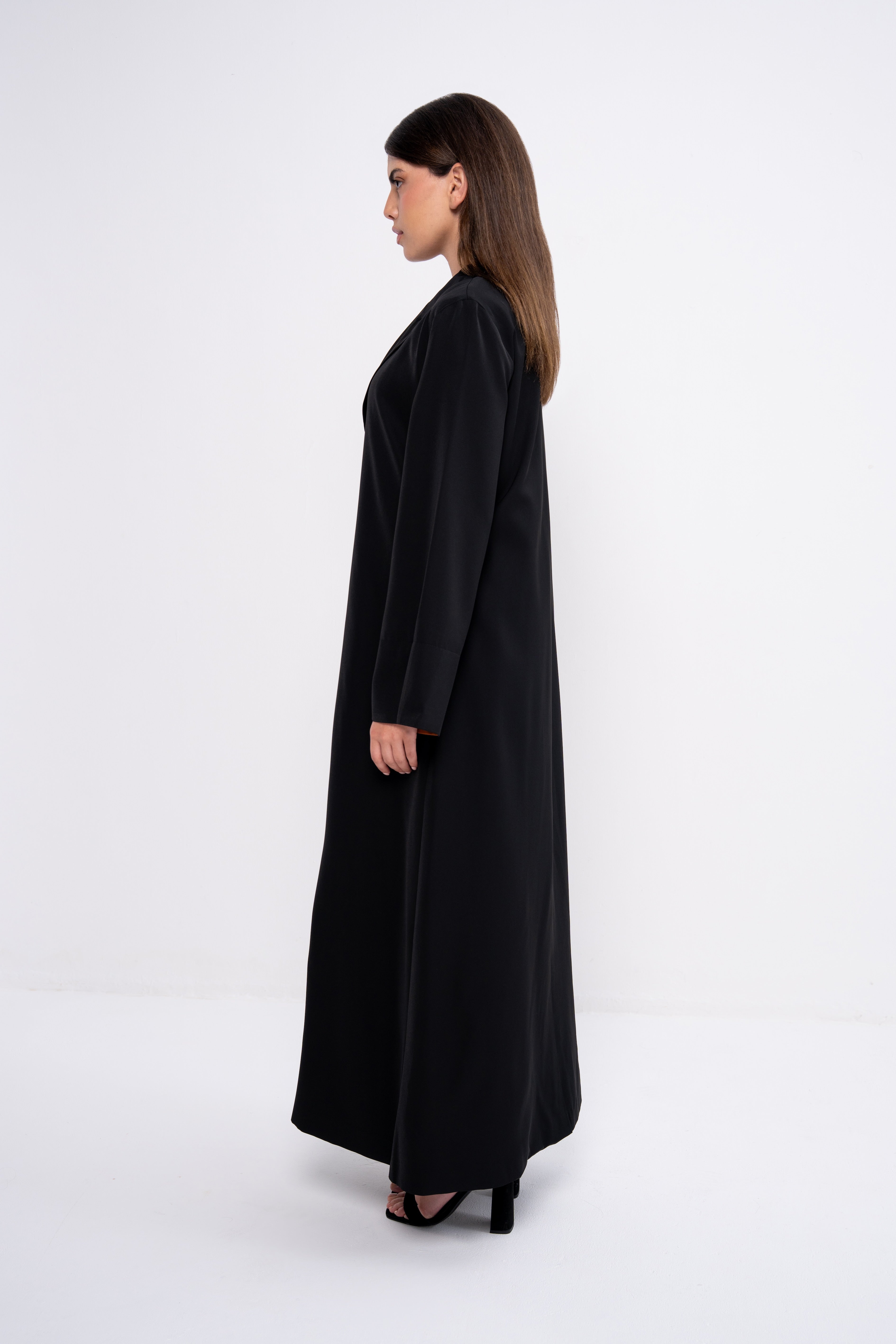 Abaya with Brown Sleeve Detail in Black