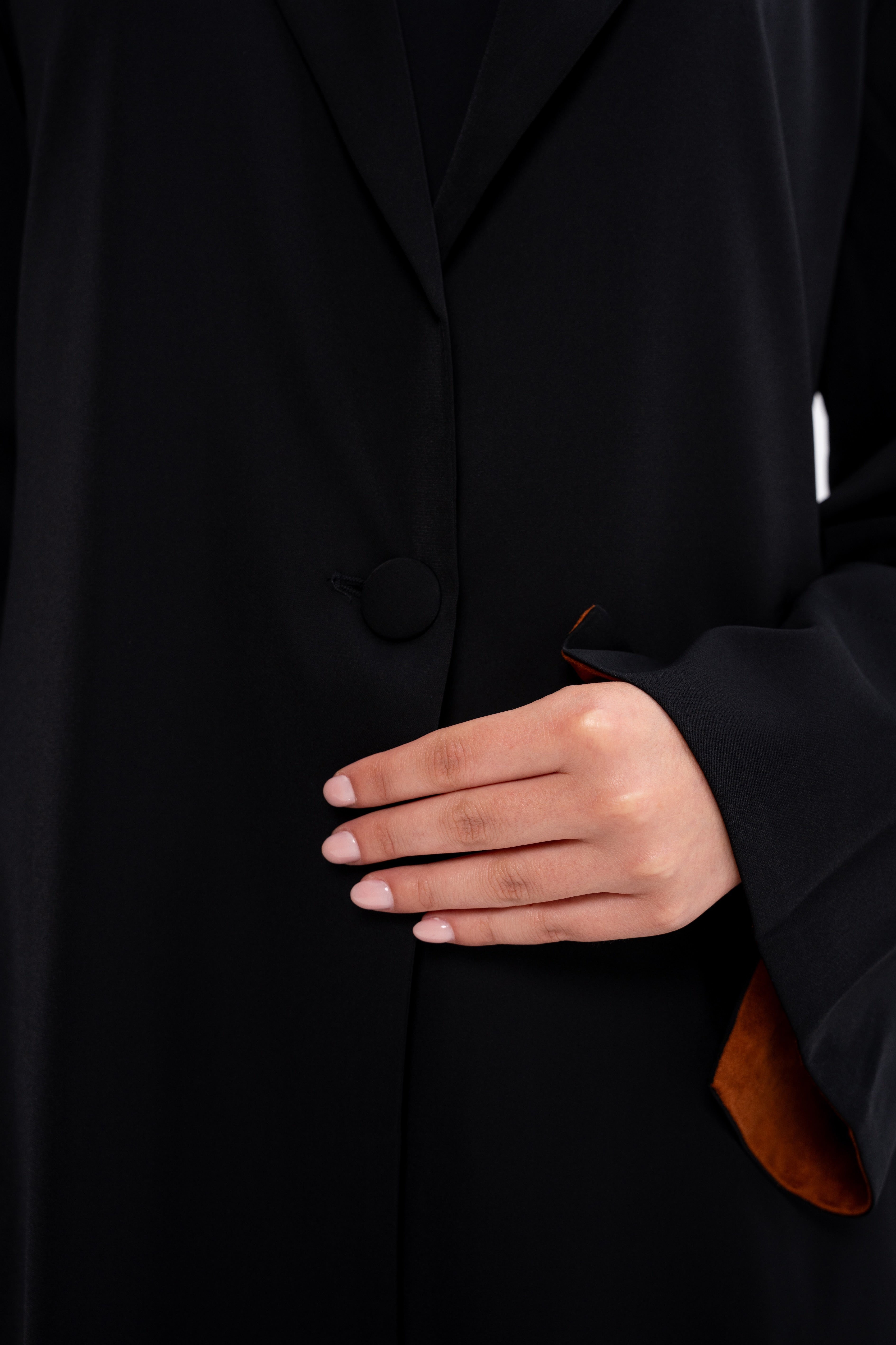 Abaya with Brown Sleeve Detail in Black