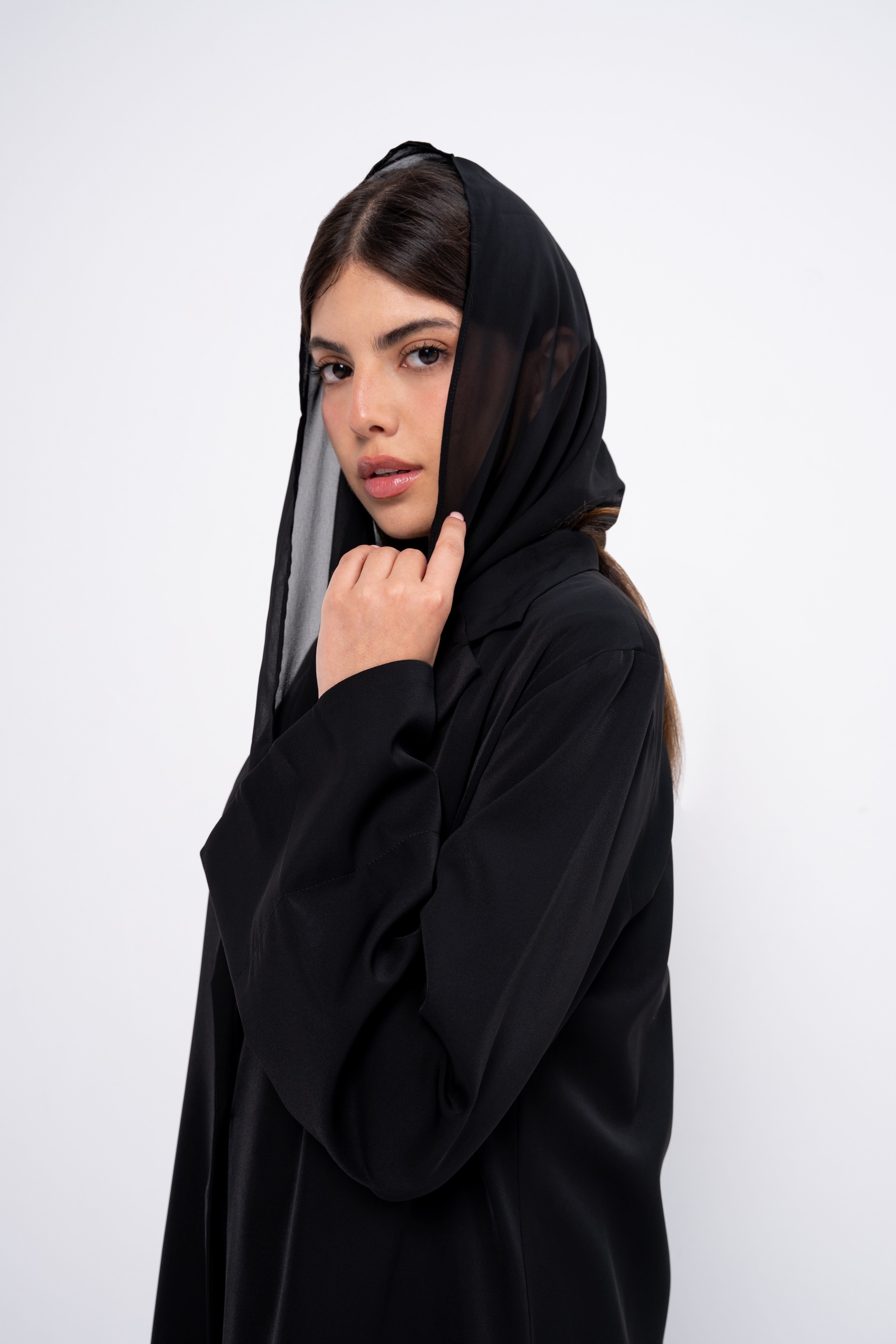 Abaya with Brown Sleeve Detail in Black