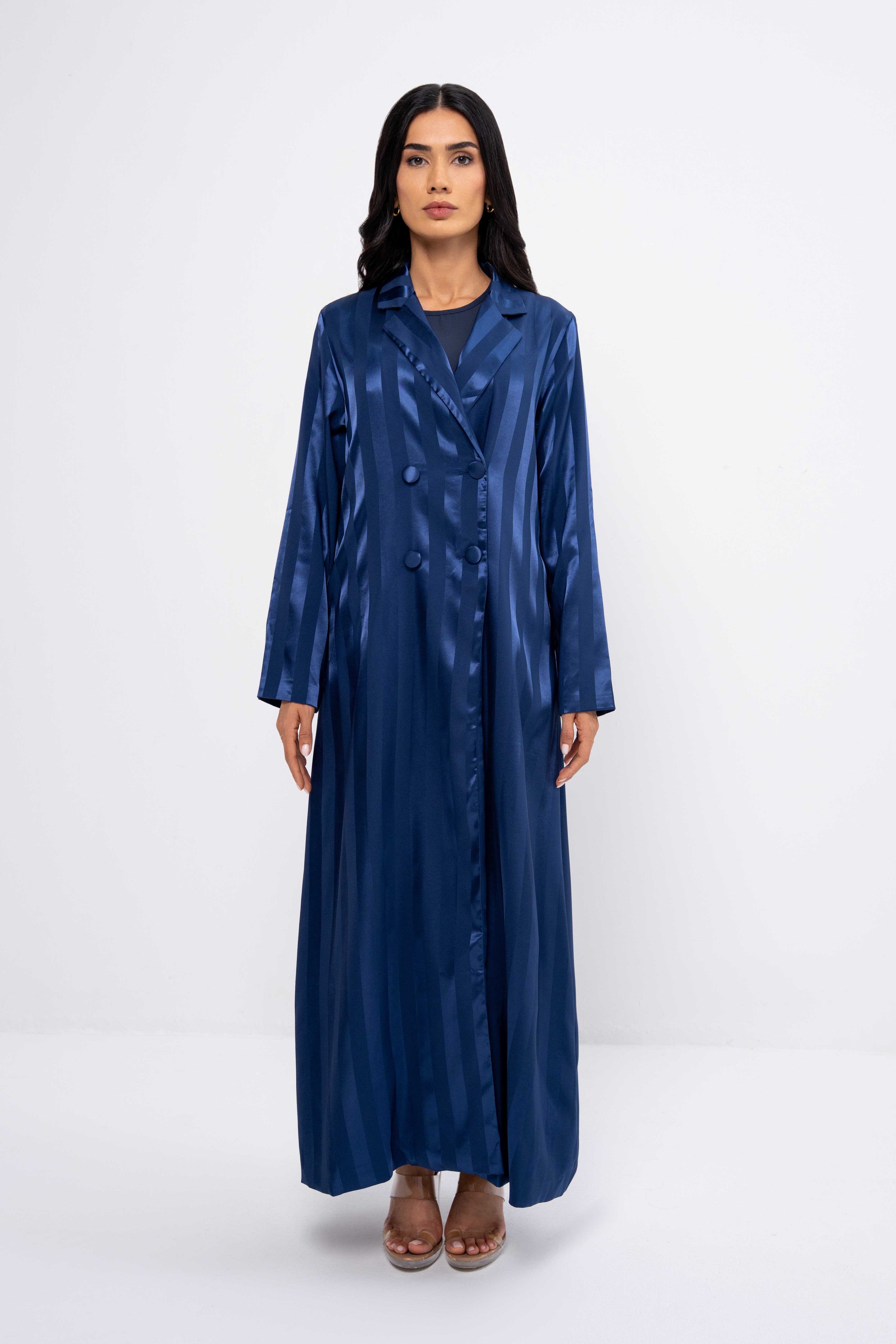 Silk Striped Abaya in Blue