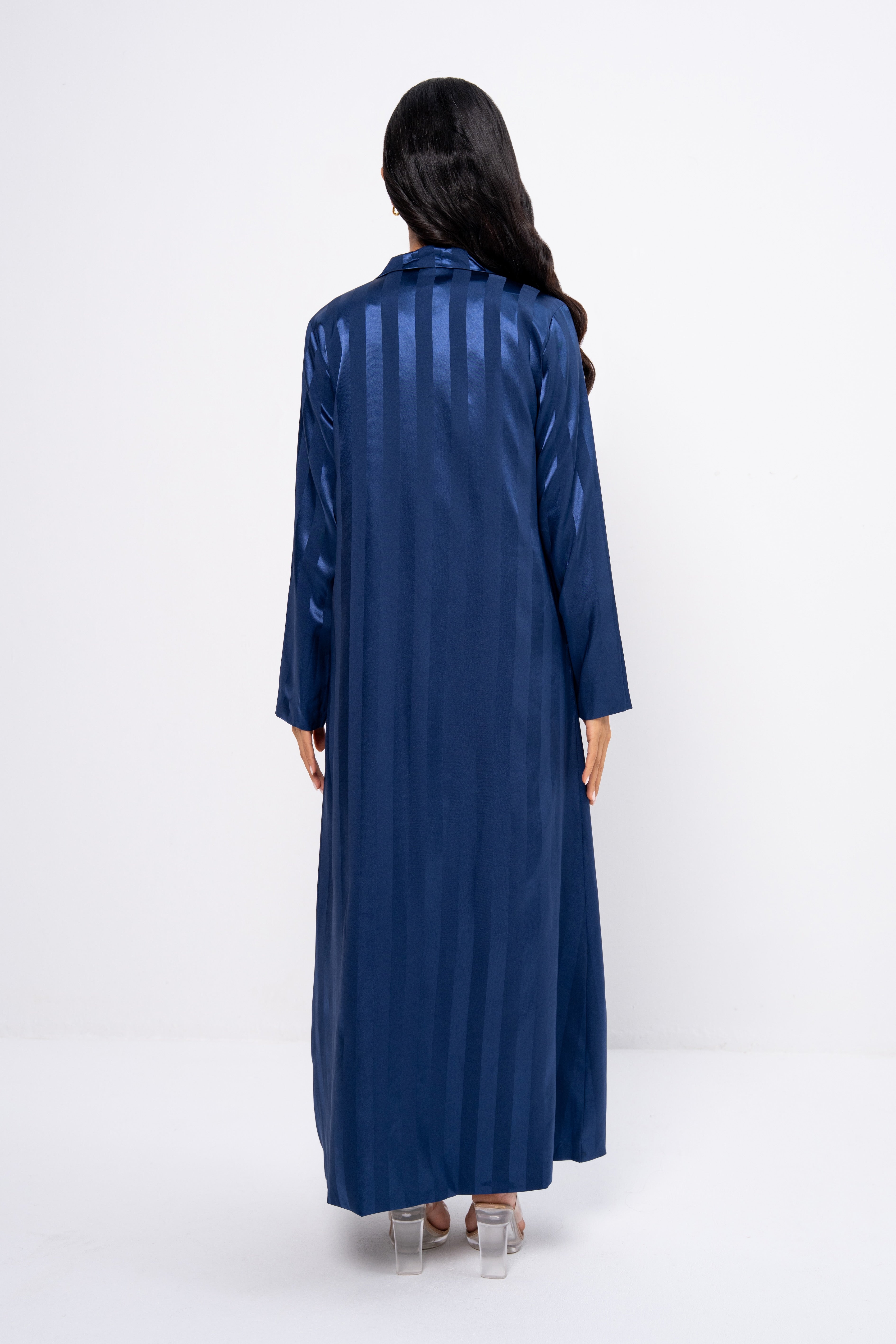Silk Striped Abaya in Blue