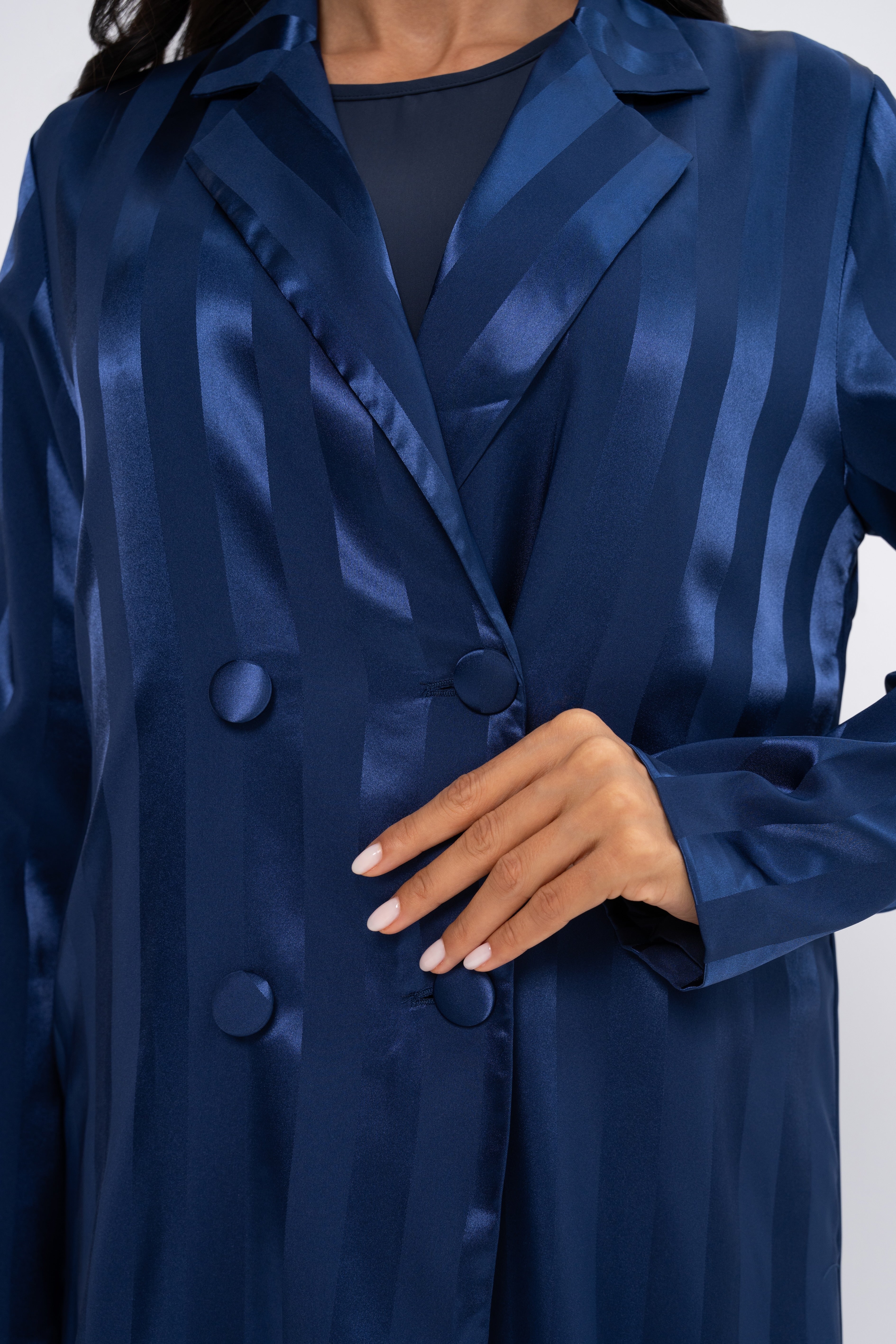 Silk Striped Abaya in Blue