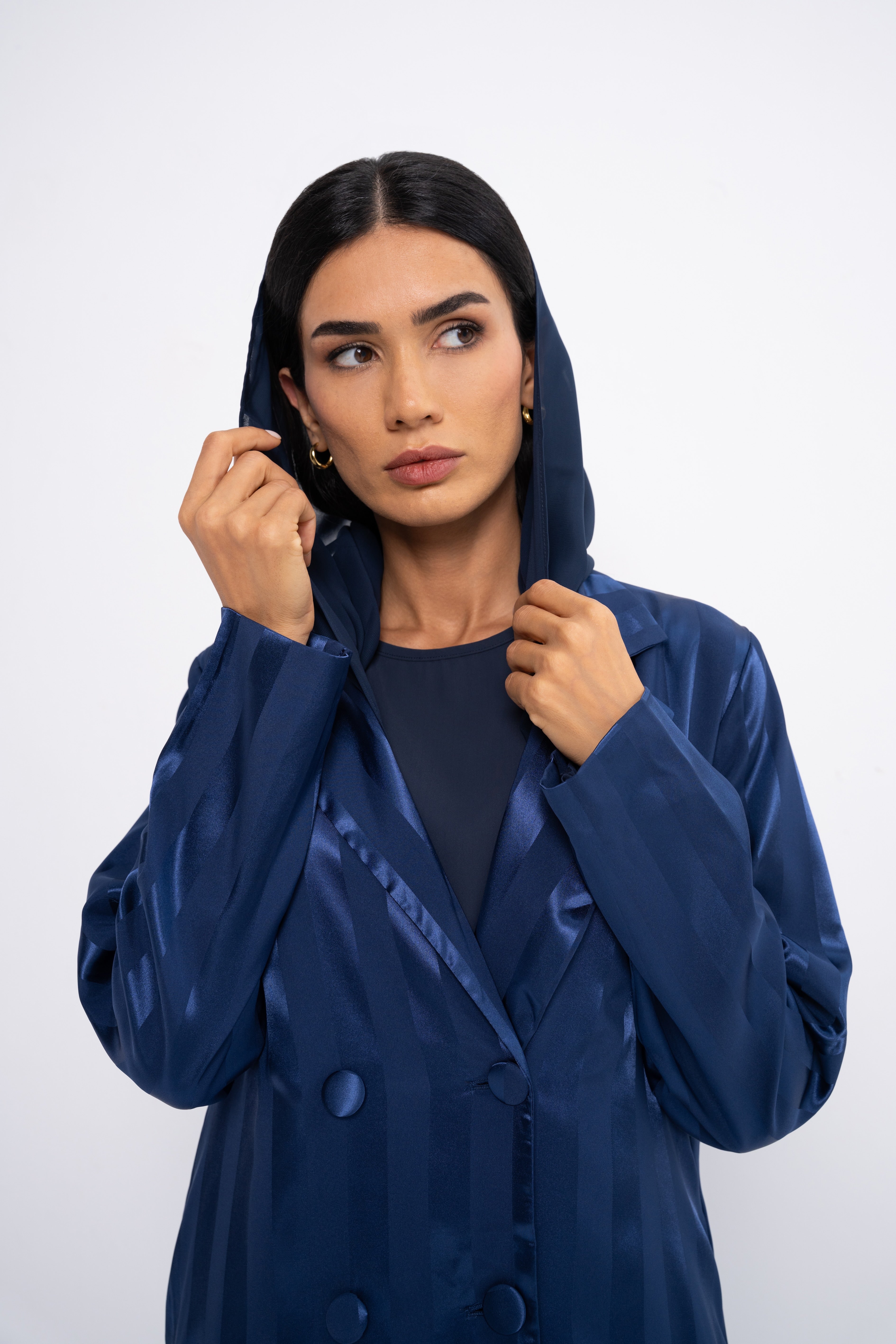 Silk Striped Abaya in Blue