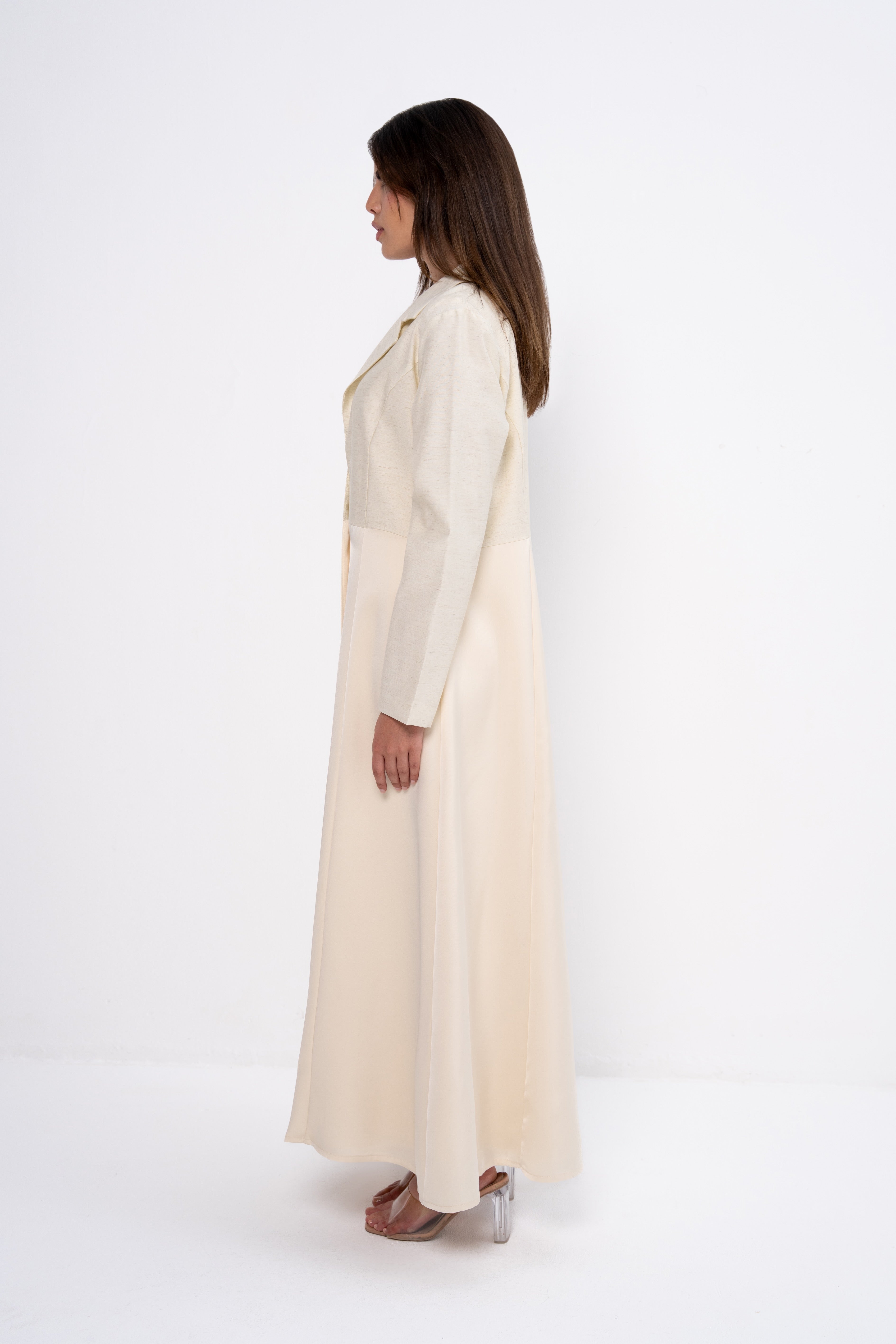 Multi-Fabric Abaya in Beige