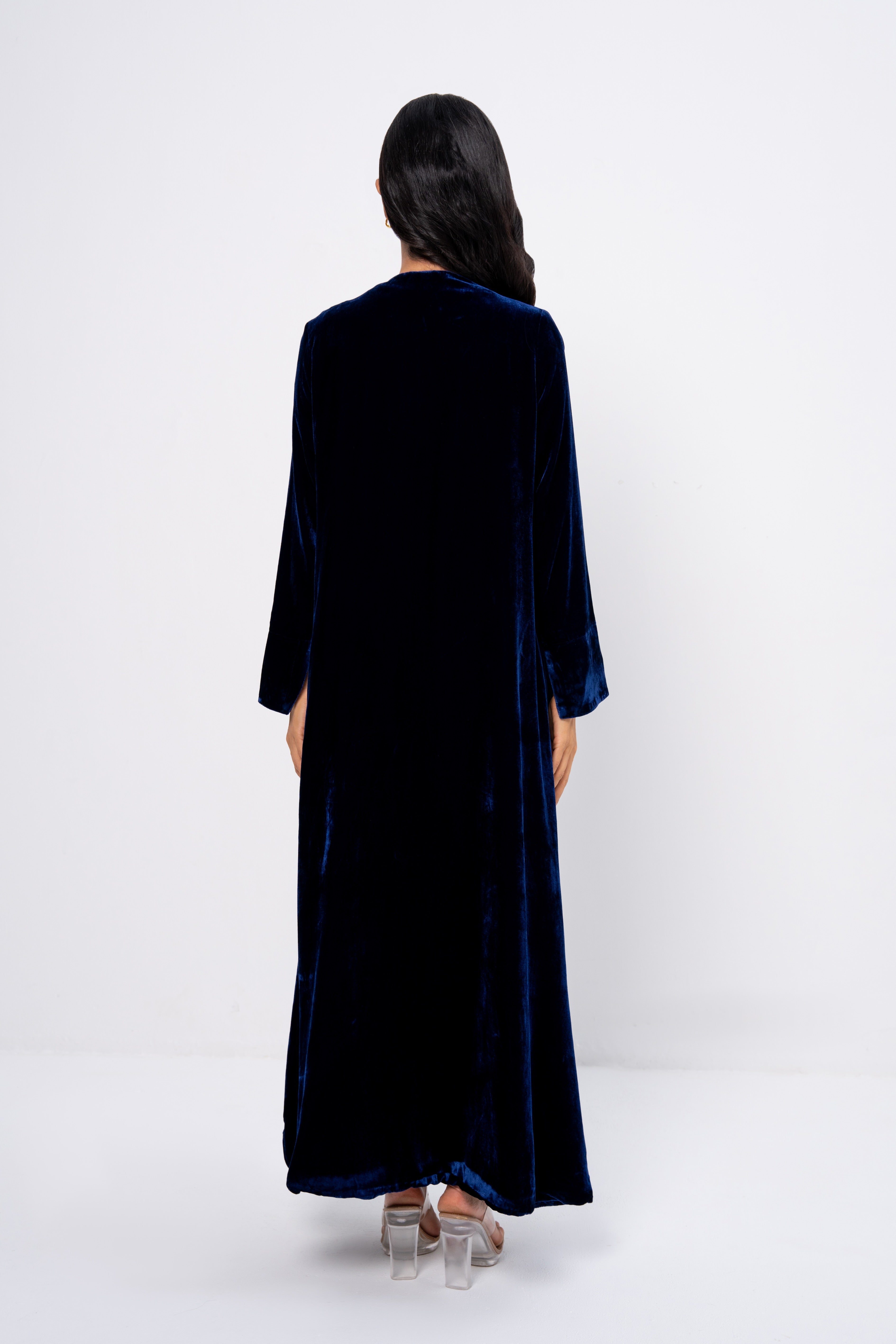 Velvet Suit Abaya in Navy Blue