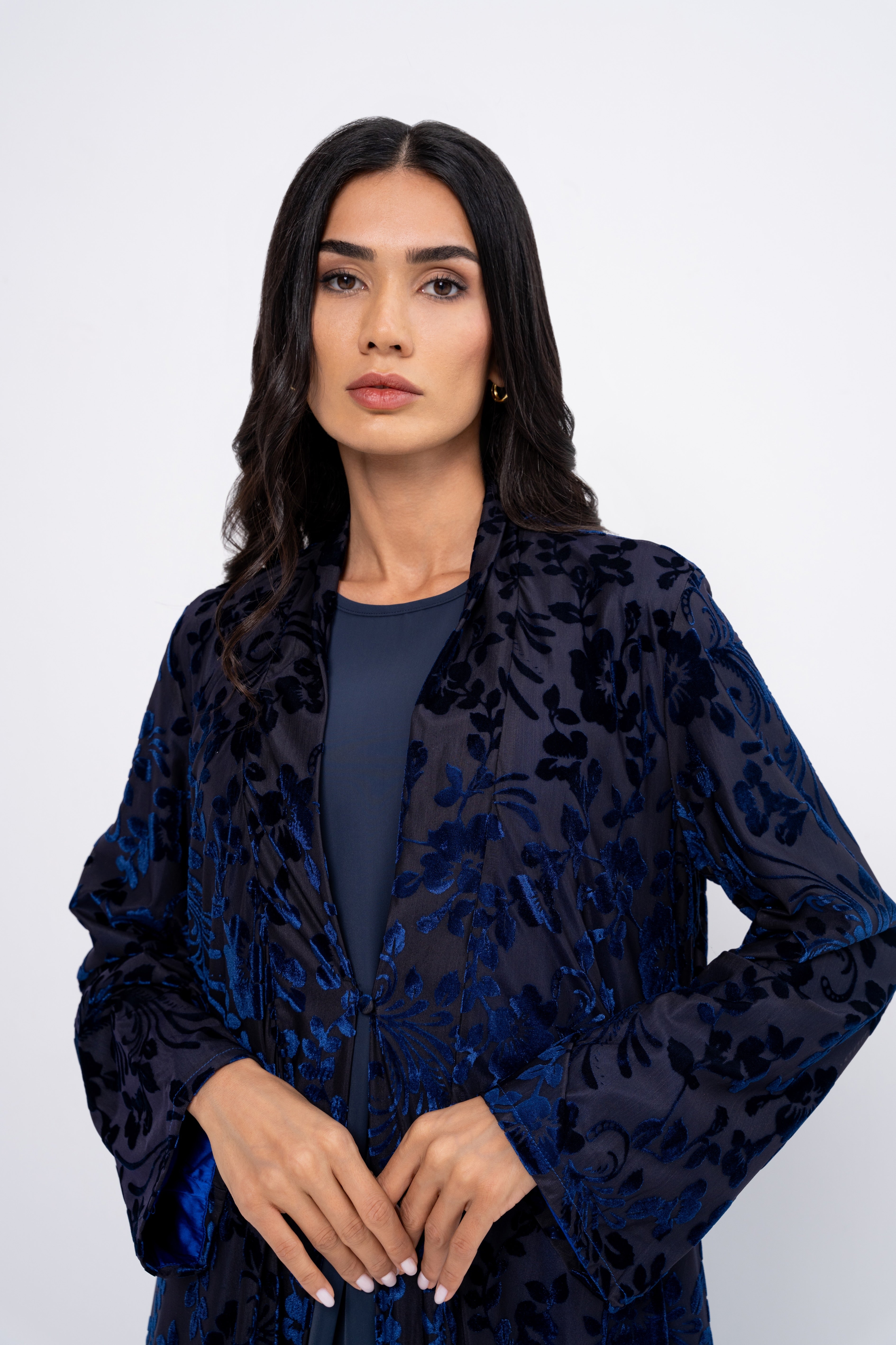 Embroidered Detail Abaya Navy Blue