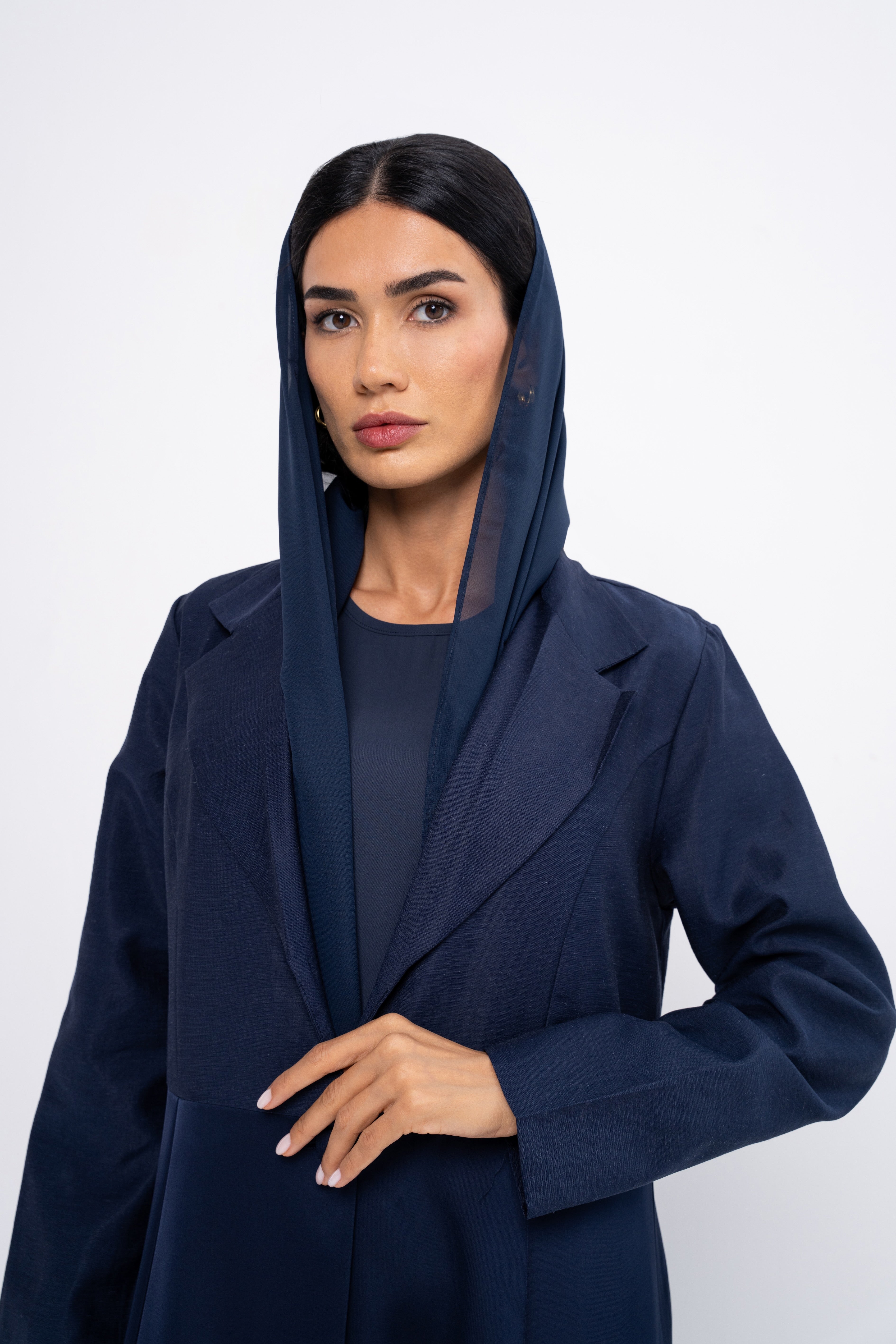 Multi-Fabric Abaya in Navy Blue