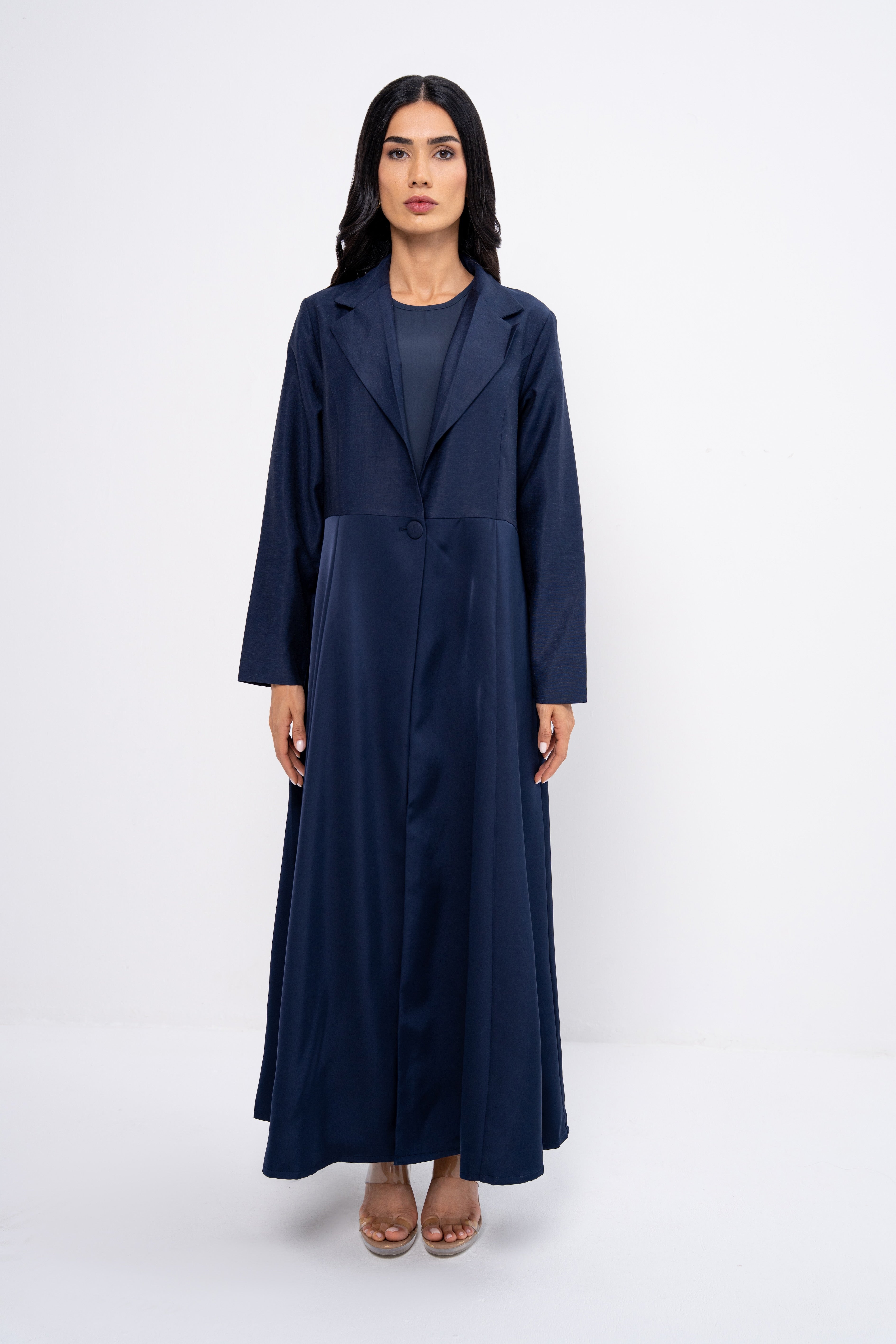 Multi-Fabric Abaya in Navy Blue