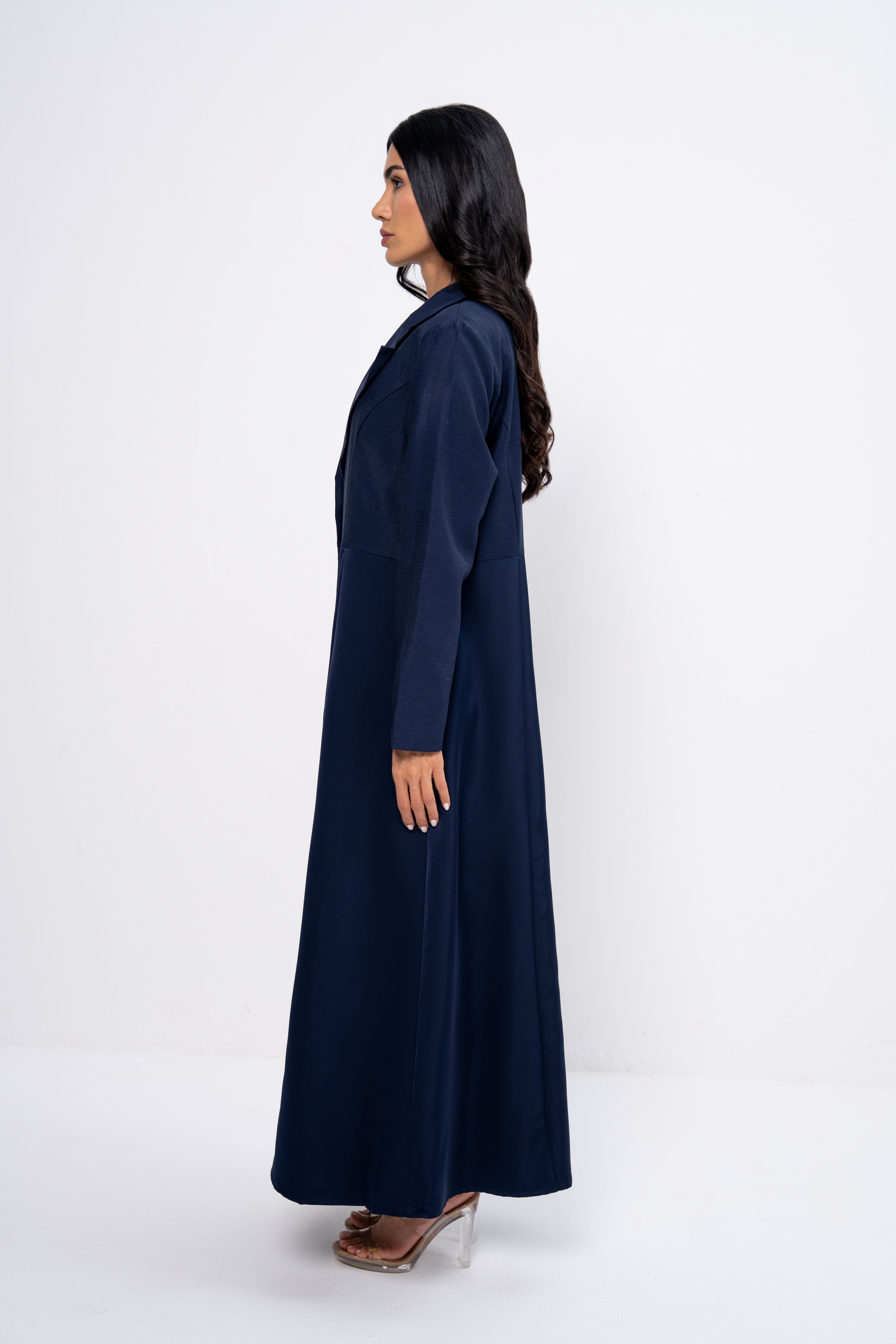 Multi-Fabric Abaya in Navy Blue