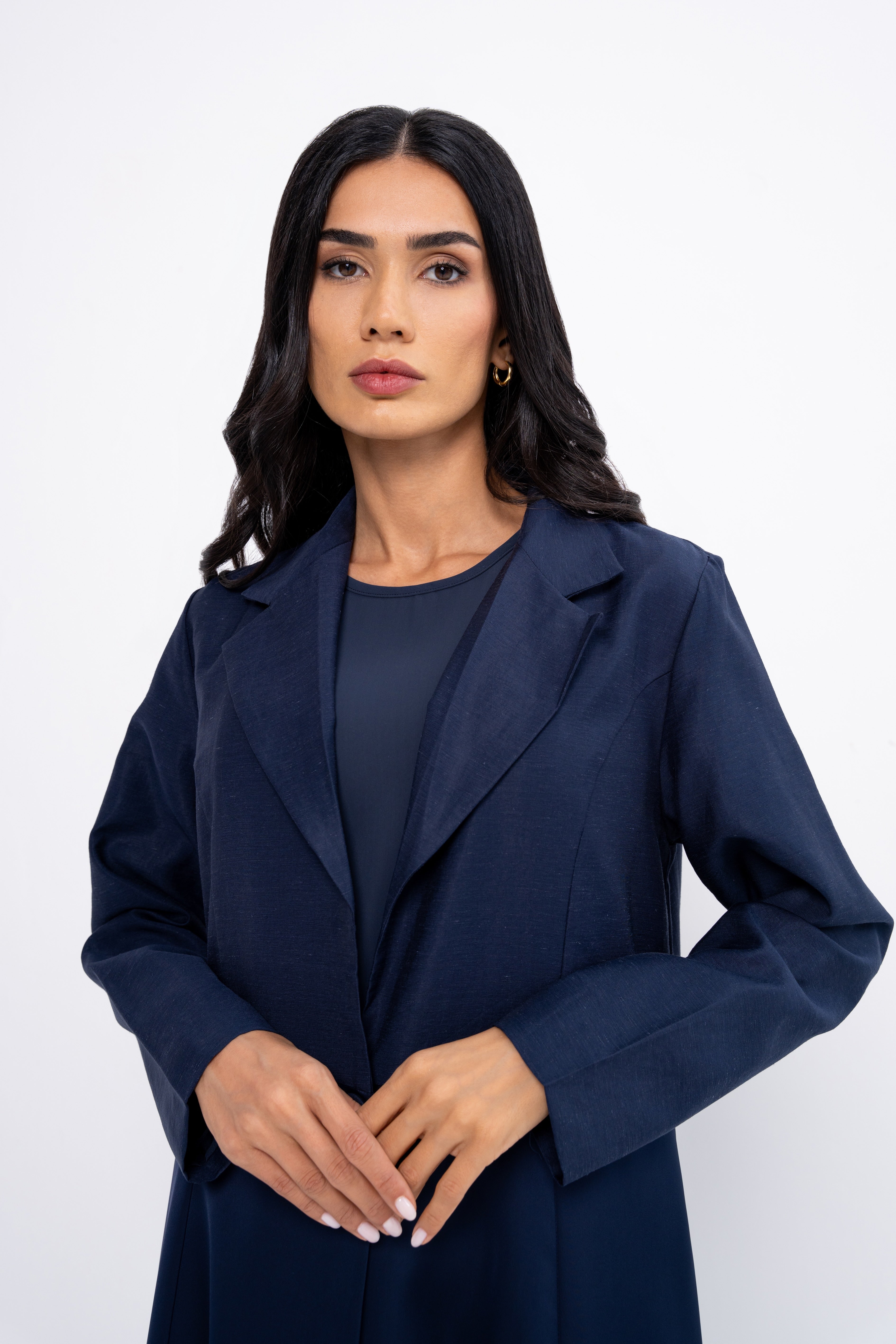 Multi-Fabric Abaya in Navy Blue