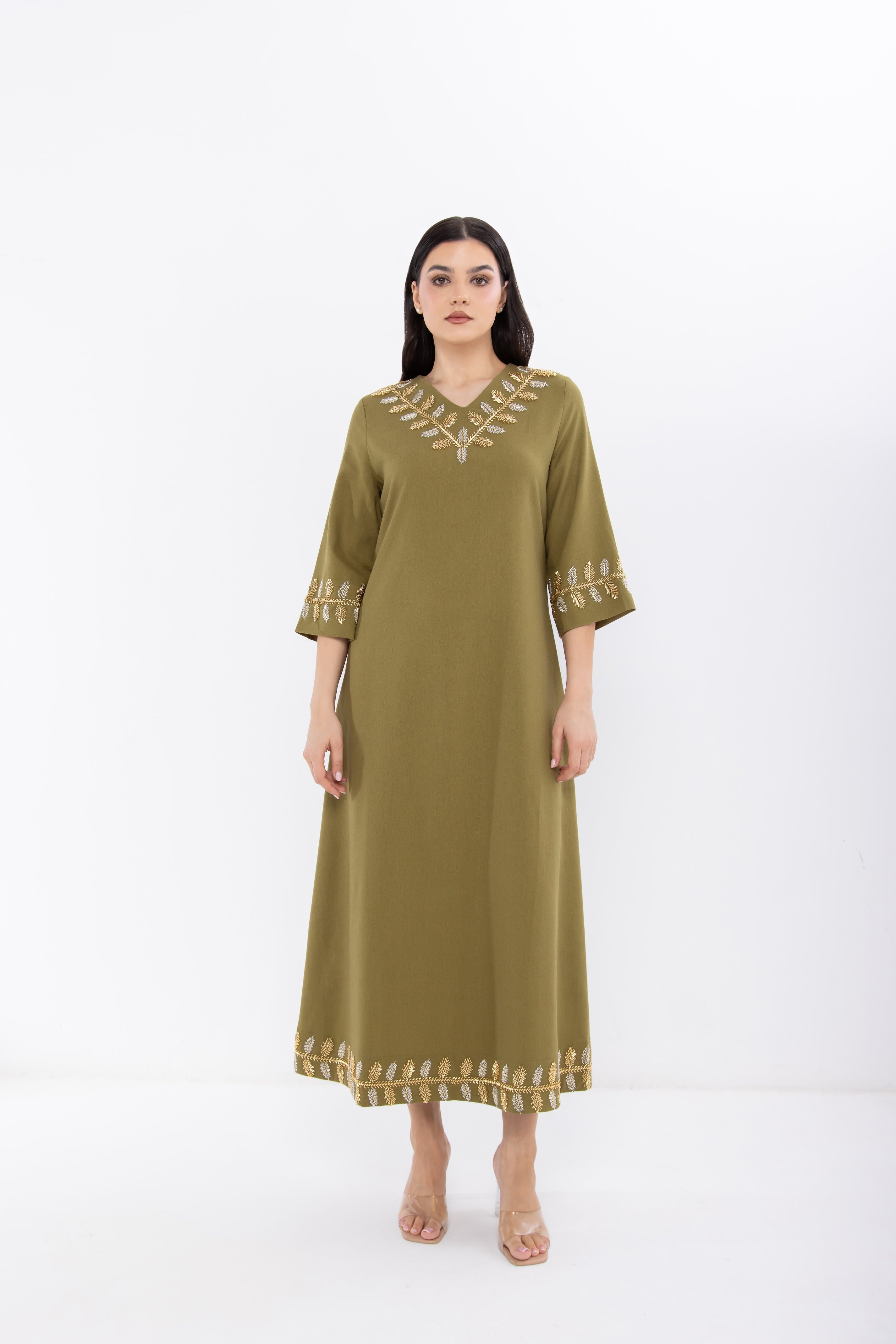 Olive Jalabiya with Embellishment