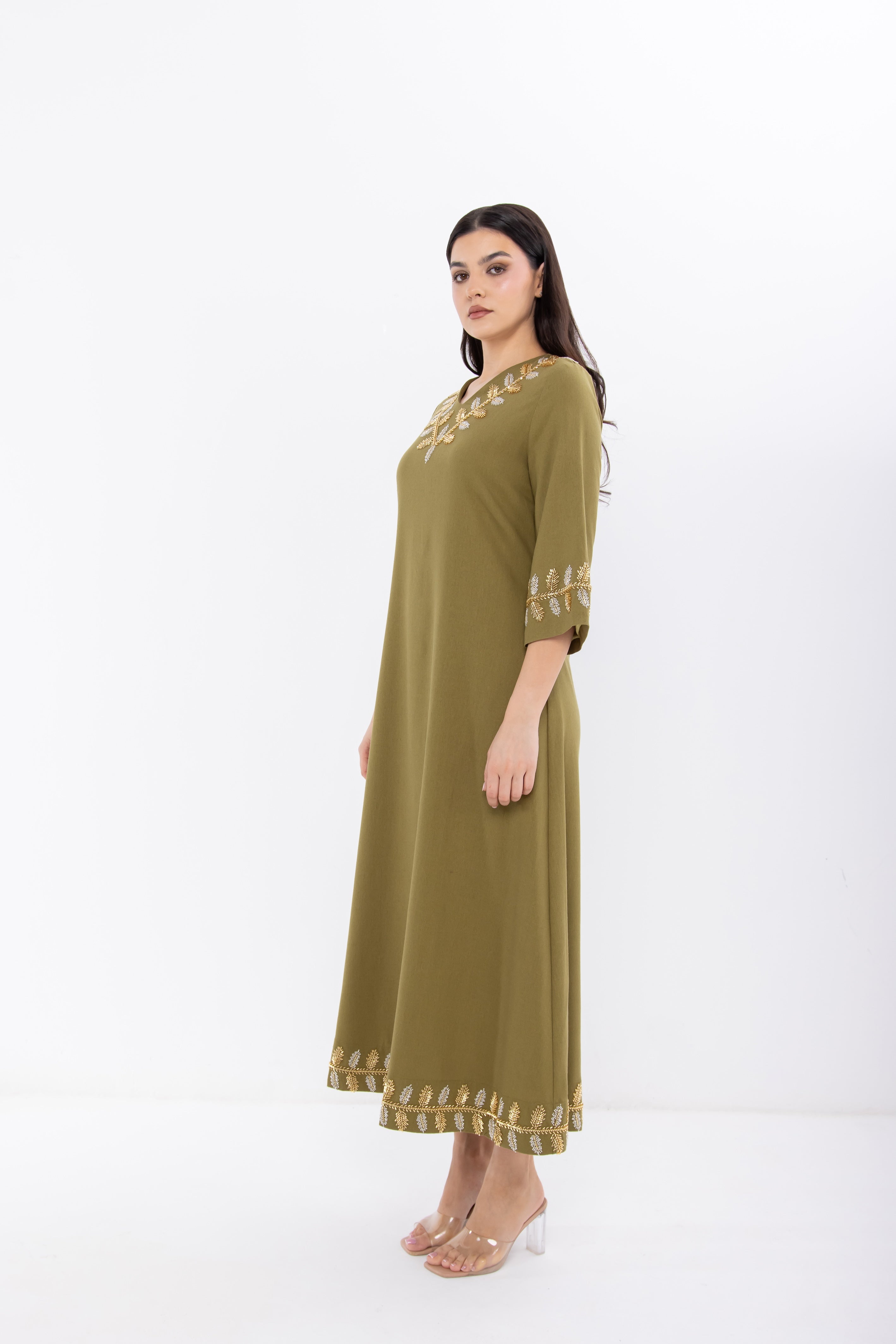 Olive Jalabiya with Embellishment