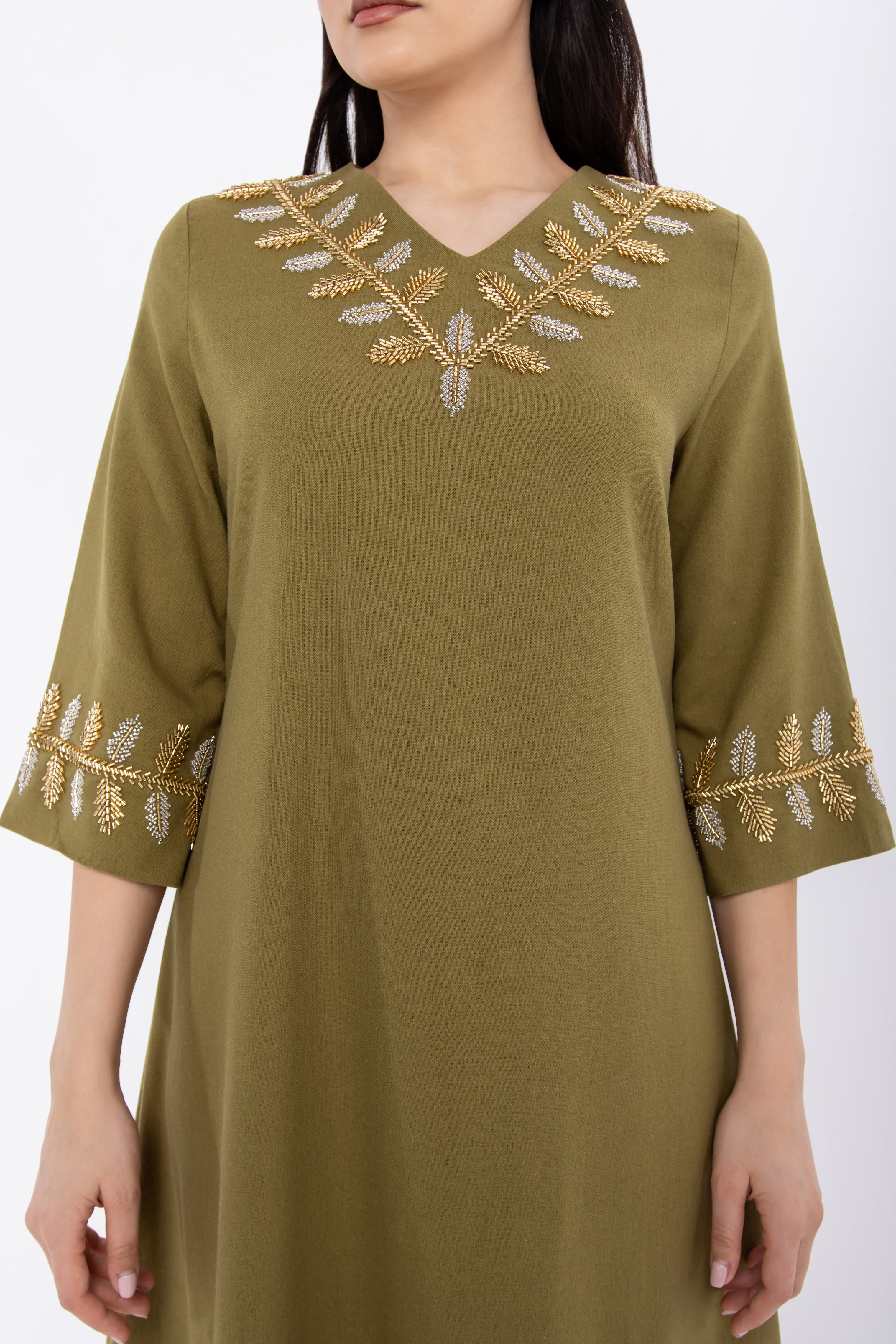 Olive Jalabiya with Embellishment