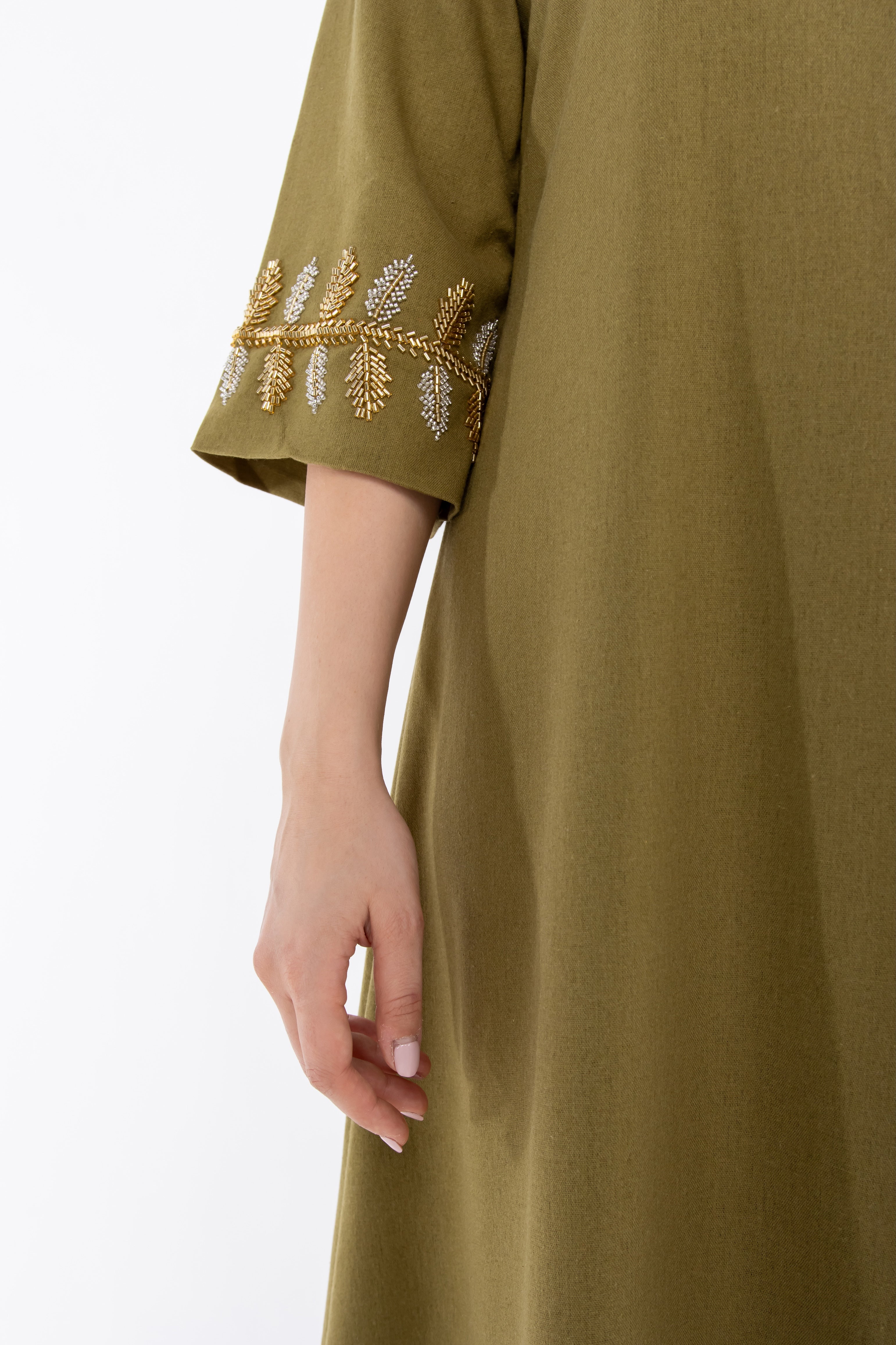 Olive Jalabiya with Embellishment