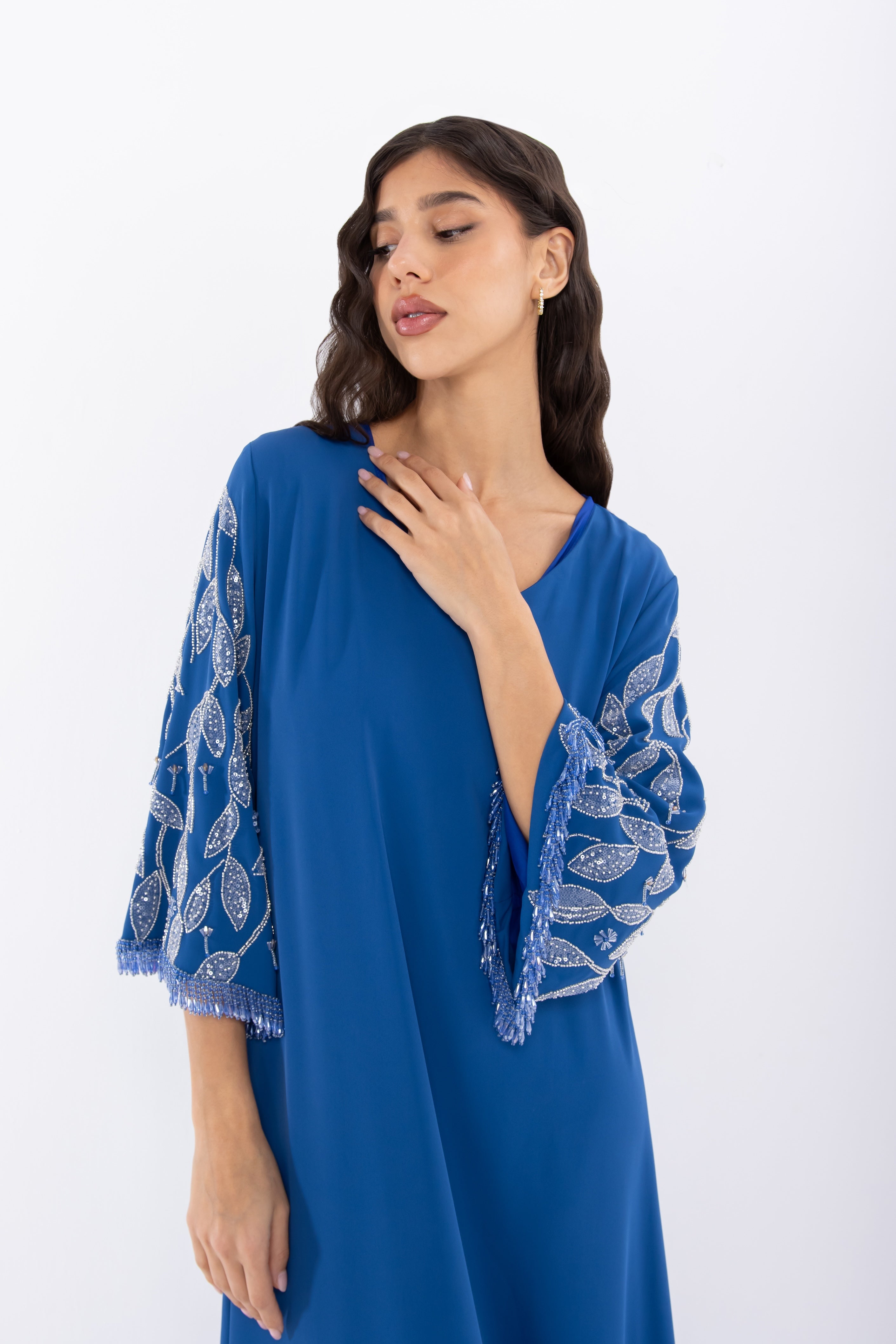 Navy Jalabiya with Sleeve Embellishment