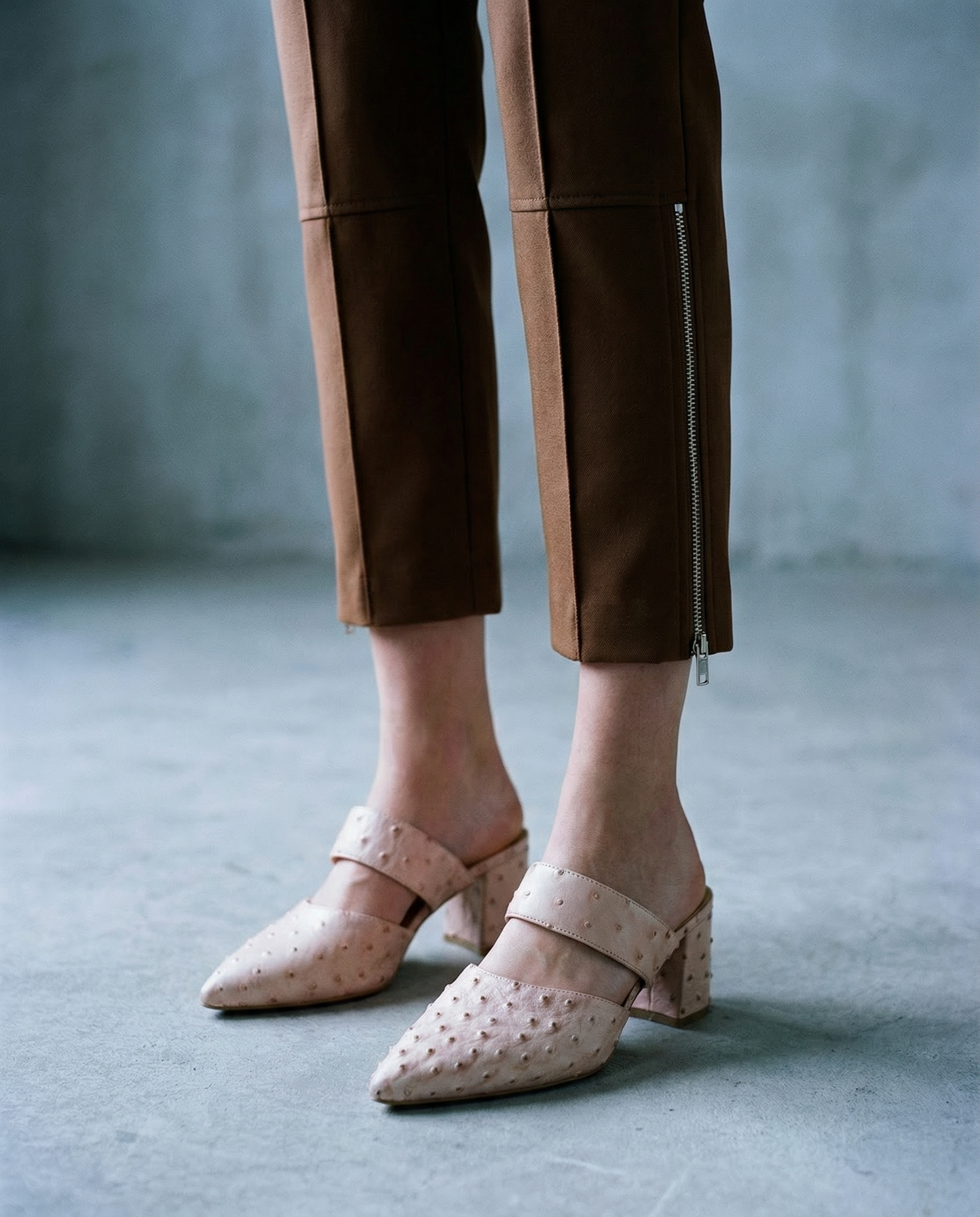  Cream Ostrich Slip-Ons double