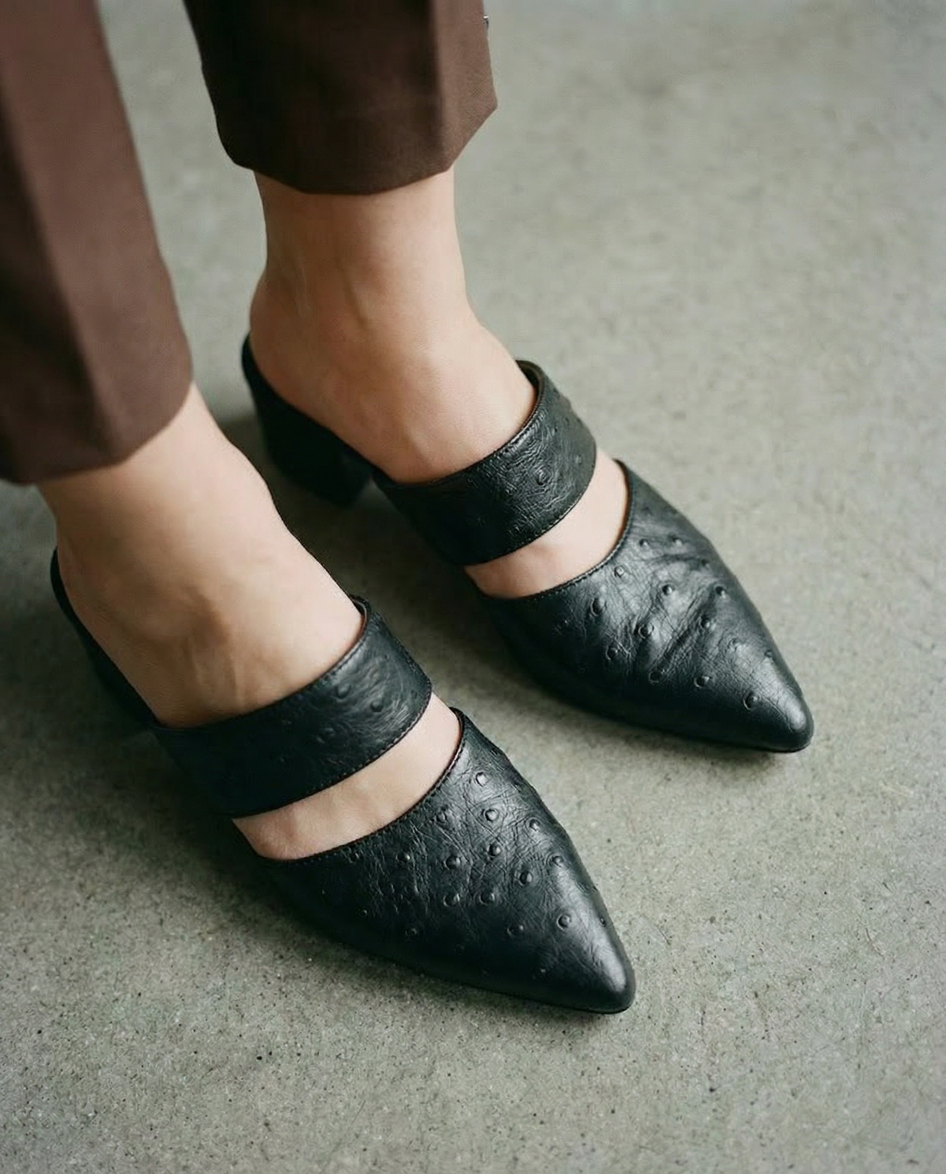  Dark Brown Ostrich Slip-Ons double