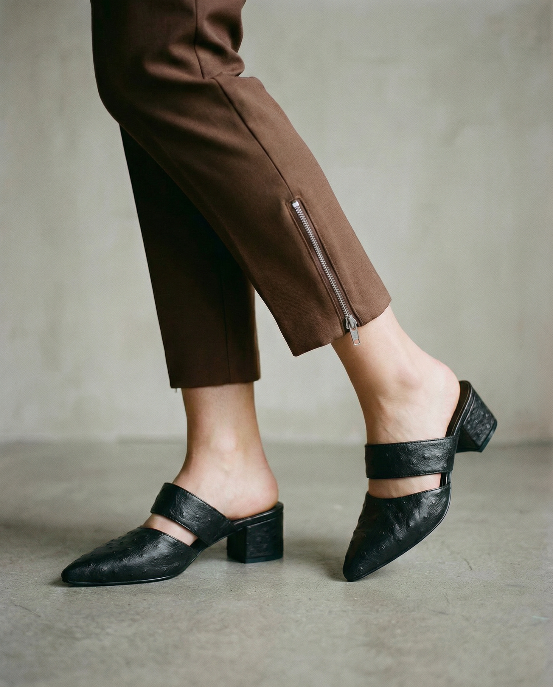  Dark Brown Ostrich Slip-Ons double