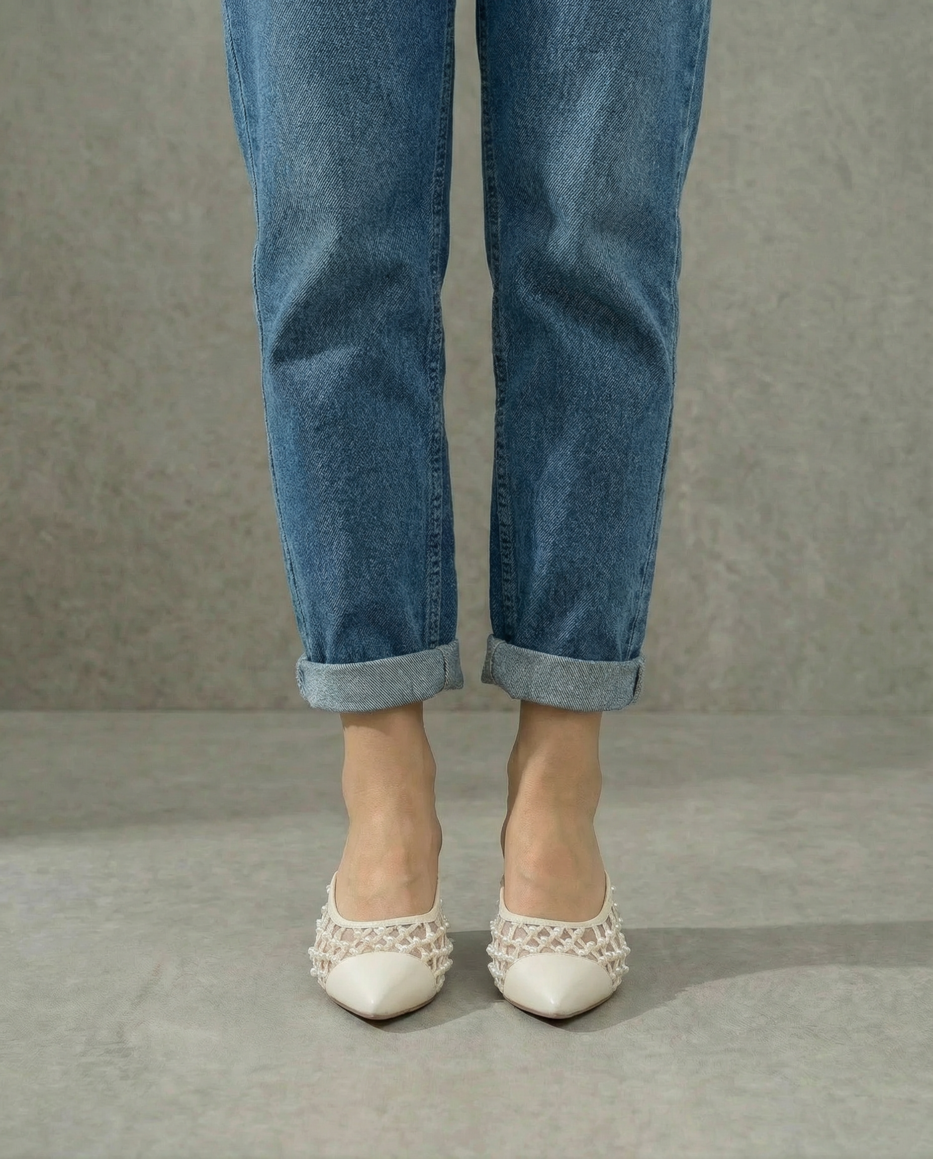 Cream Netted Leather Slip-ons