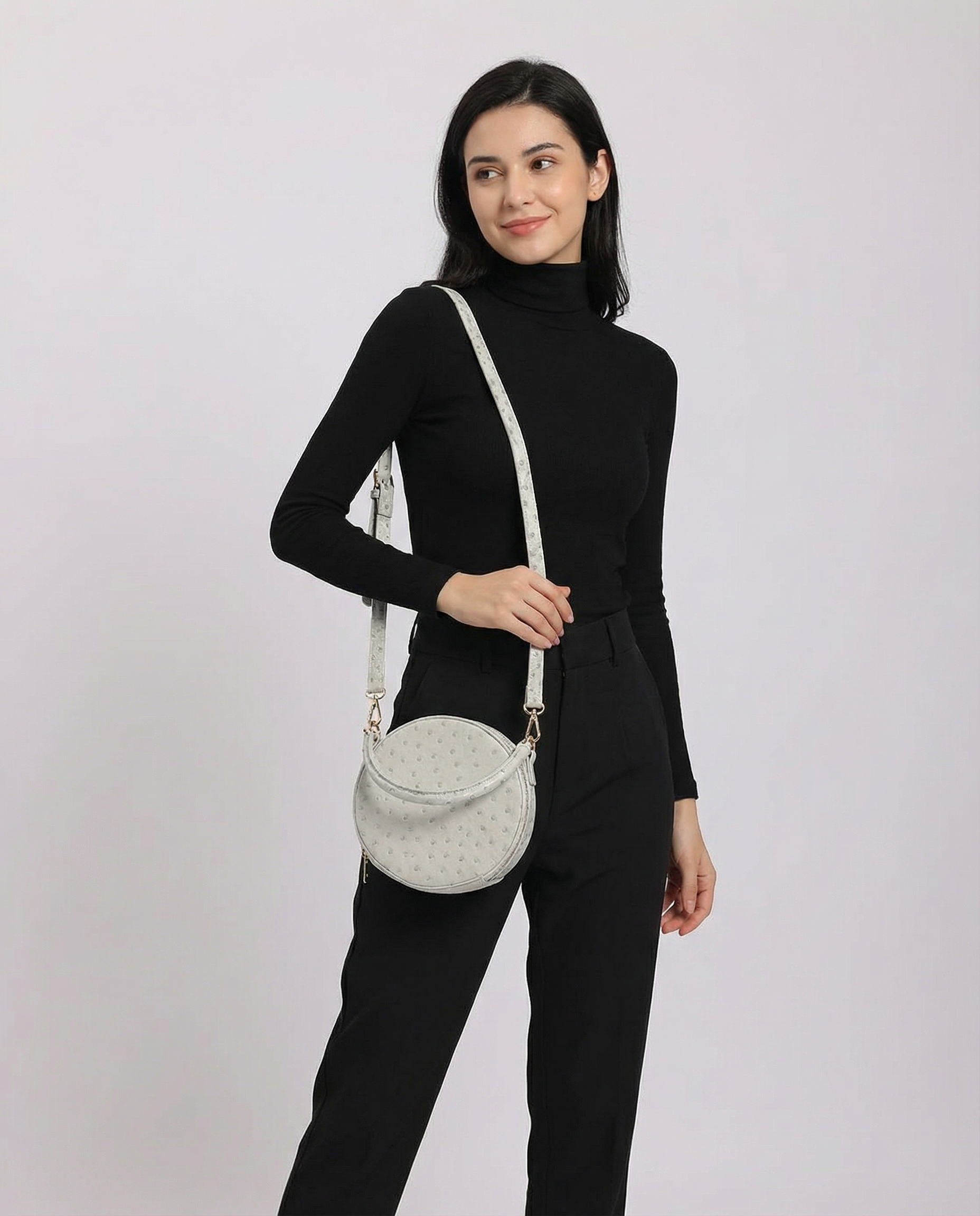 Round Crossbody Handbag in Grey