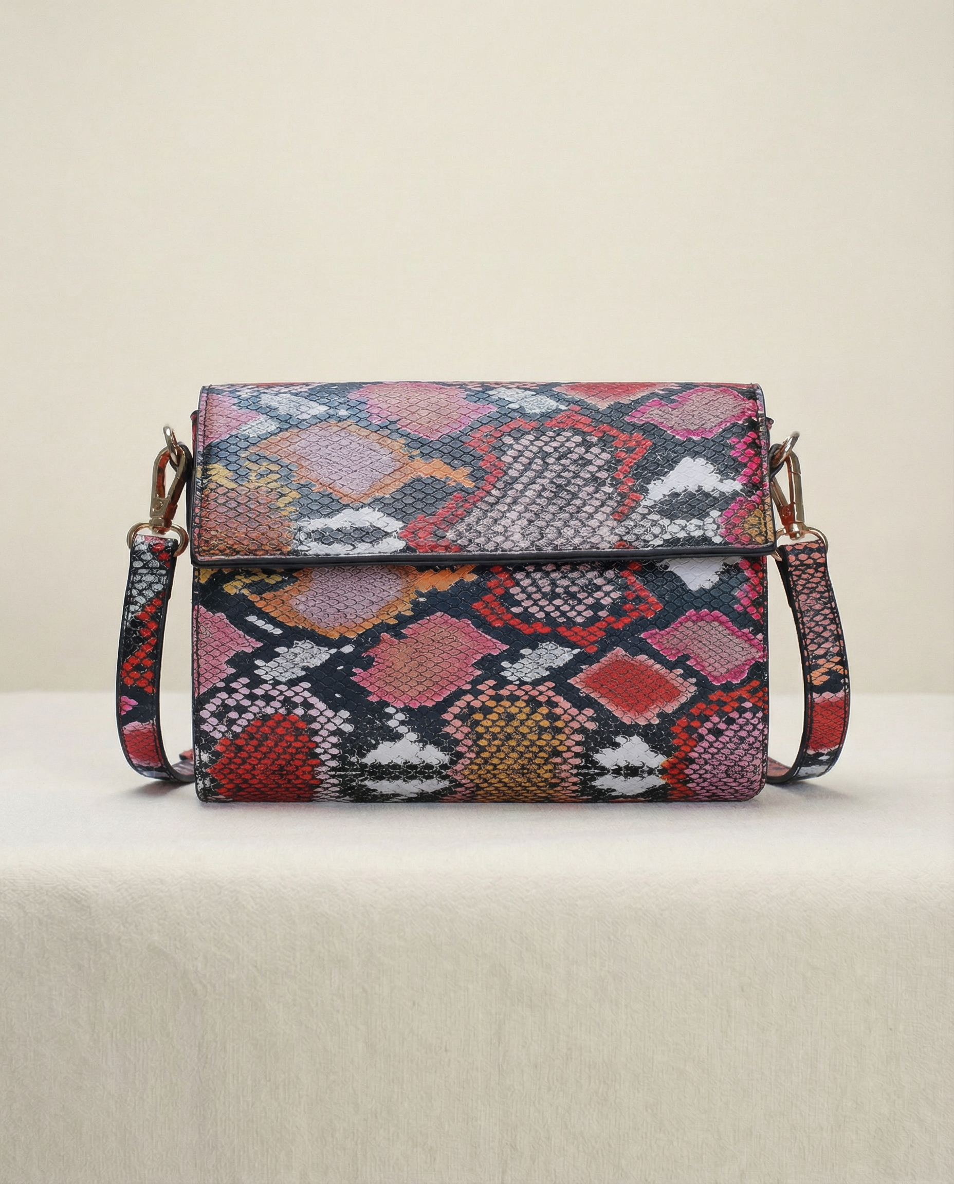 Mini Clutch with Crossbody Strap in Multicolour (Red)